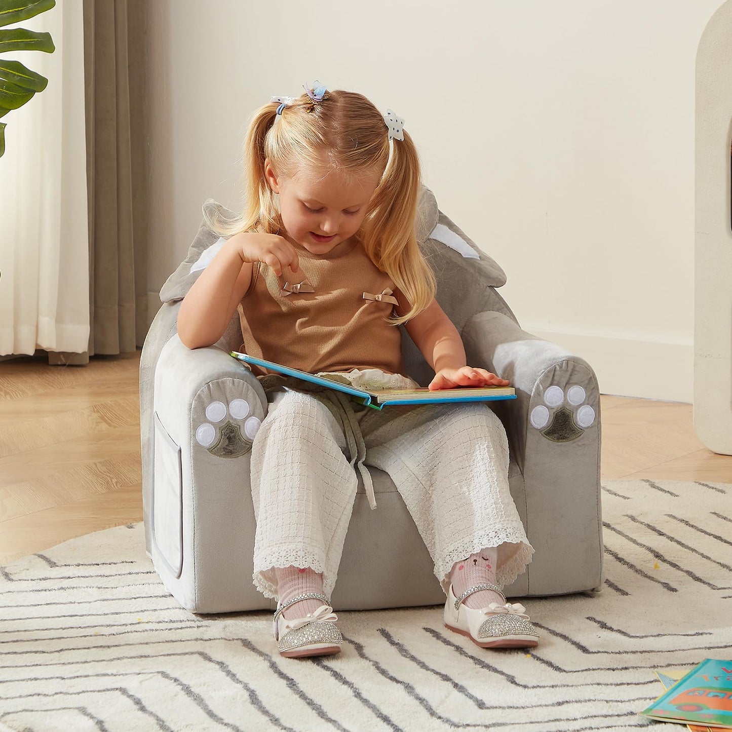 ALIMORDEN Animal Kids Chair, Toddler Sofa for Ages 1-6, Sherpa Kids Lounge Chair with Carry Handle, Washable Cover, High-Density Foam, No Assembly Required Plush Kids Seating (Elephant)