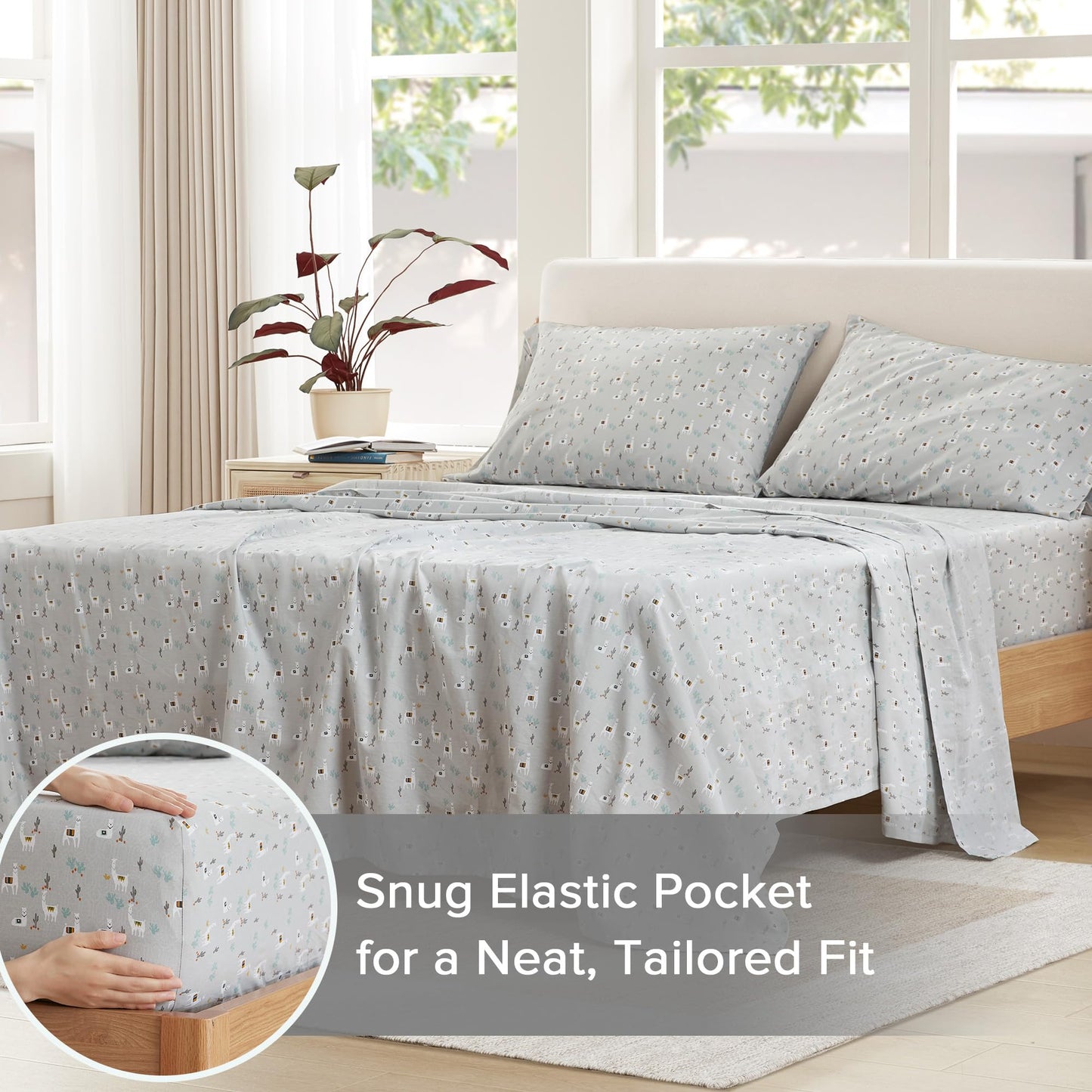 Comfort Spaces 100% Cotton Sheet Set Breathable, Lightweight, Soft with 12" Elastic Pocket Fits up to 14" Mattress, All Season Cozy Bedding, Matching Pillow Case, Twin Lama Multi 3 Piece