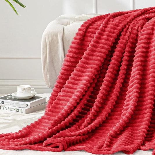 BEDELITE 2 Pieces Throw Blanket (Pink & Red, 50"x60"), Striped Fleece Blanket - Soft and Warm Decorative Fuzzy Blanket