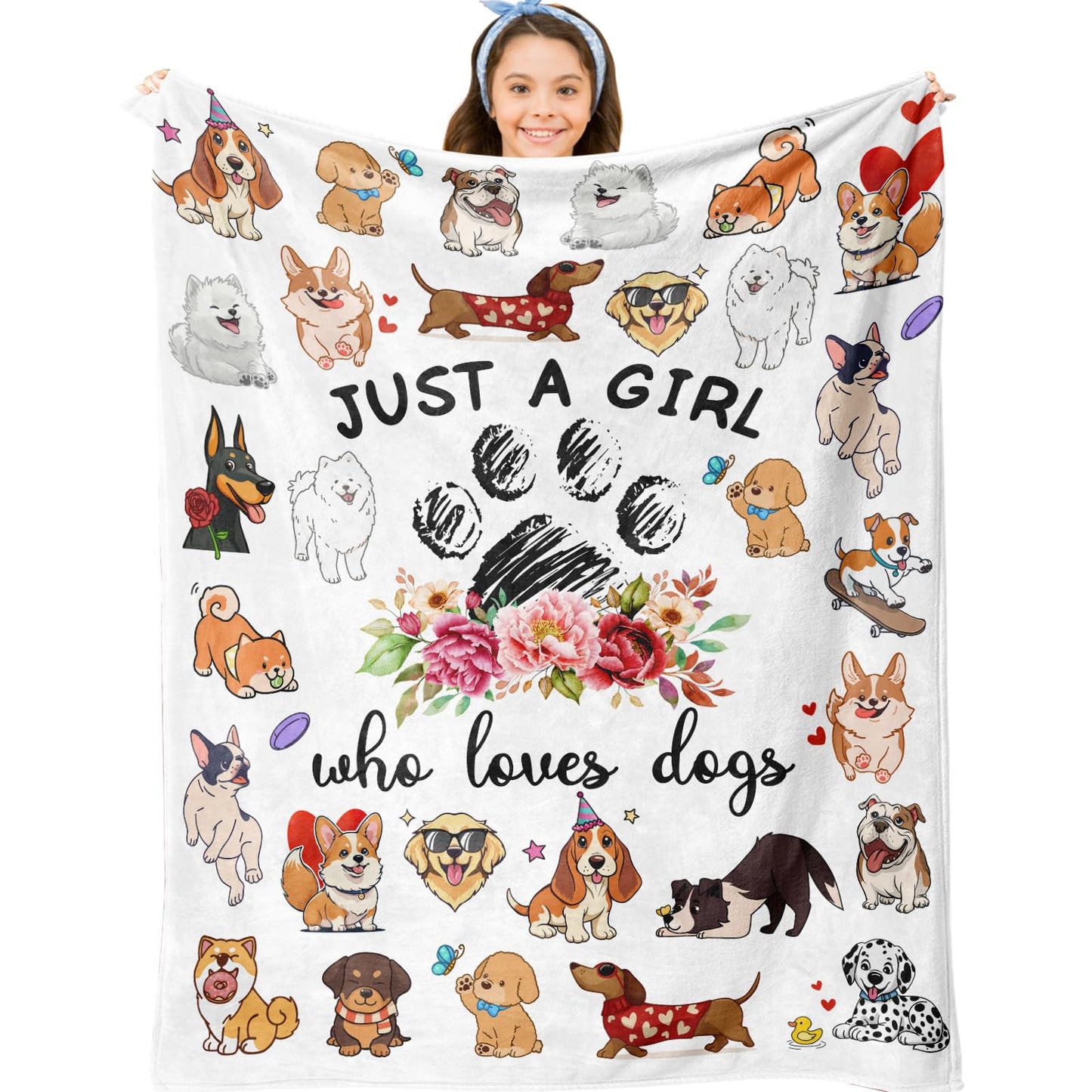 Jepufo Dog Blanket Gifts, Dogs Gifts for Girl, Just a Girl Who Loves Dogs Blanket, Best Gift Ideas for Dog-Lover Blankets 40"X50"