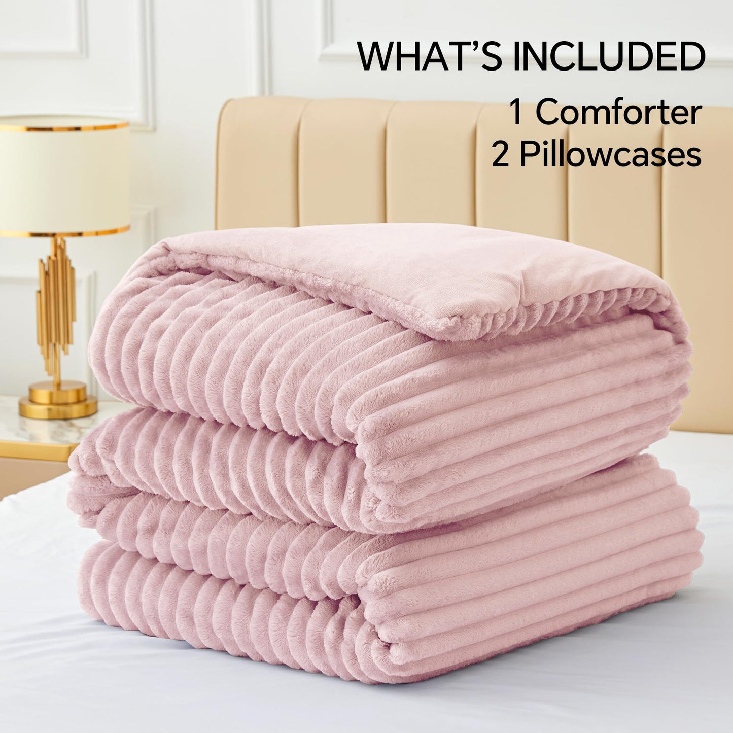 BEDELITE Fleece Queen Comforter Set -Super Soft & Warm Fluffy Pink Bedding, Luxury Fuzzy Heavy Bed Set for All Season with 2 Pillow Cases