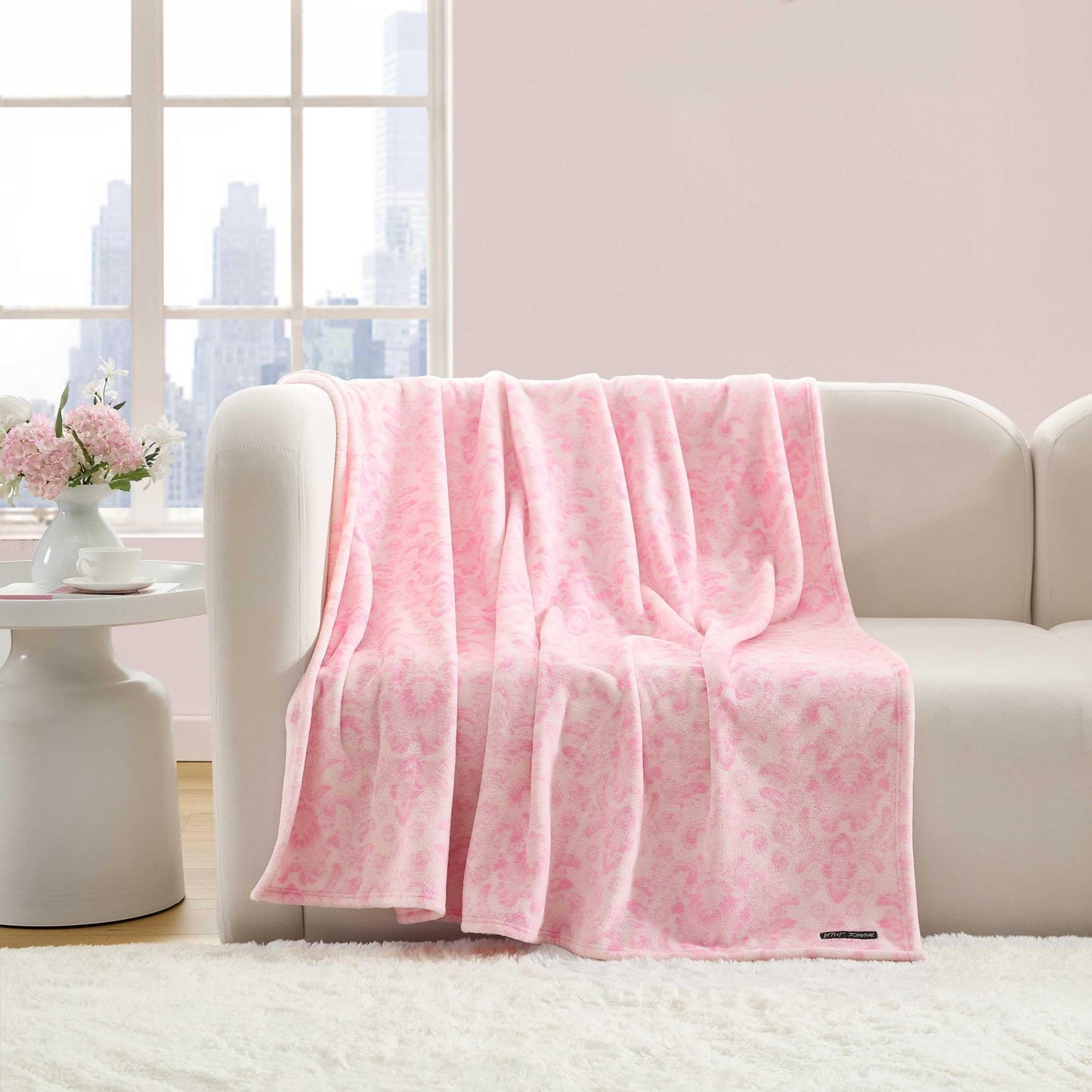 Betsey Johnson - Blanket, Buttery-Soft Throw Blanket for Couch or Bed, Boldly Plush & Oversized Bedding (Betsey Damask Pink, 50" x 70")