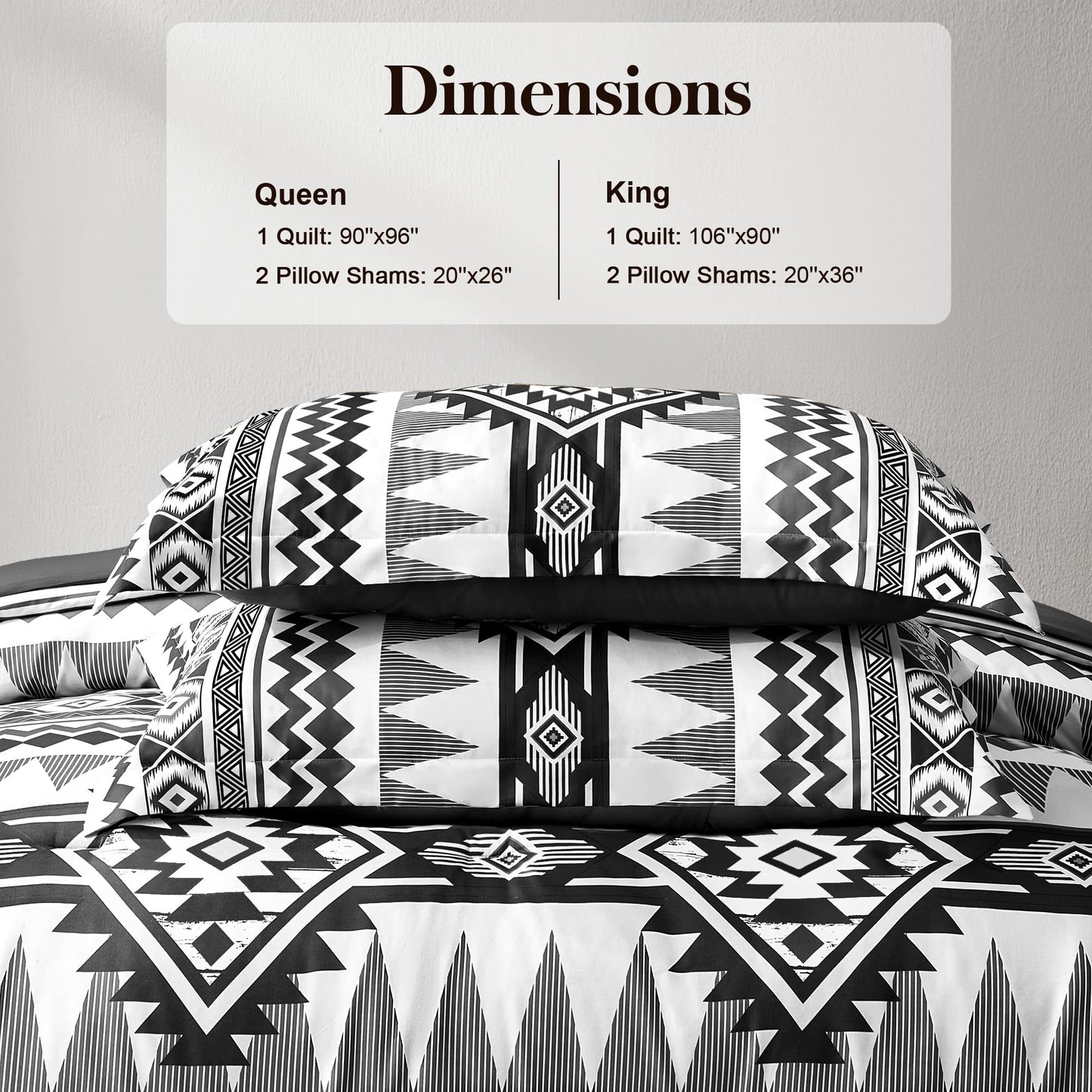 Tyrot Black King Size Comforter Set – 3 Piece Boho Aztec Western Bedding Sets, Soft Lightweight Comforter for All Seasons, Southwestern Style, 1 Comforter & 2 Pillow Shams