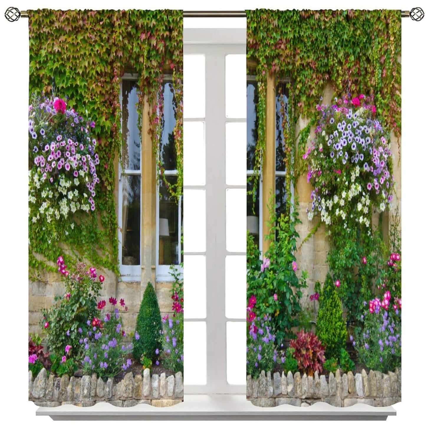 Italian Blackout Curtain,Porch Flowers Pots Plants Floral Flowers Retro Country Farmhouse Print Window Drapes for Bedroom Living Room Kitchen Cafe Office Set 2 Panels,42x45 Inches, Style-4