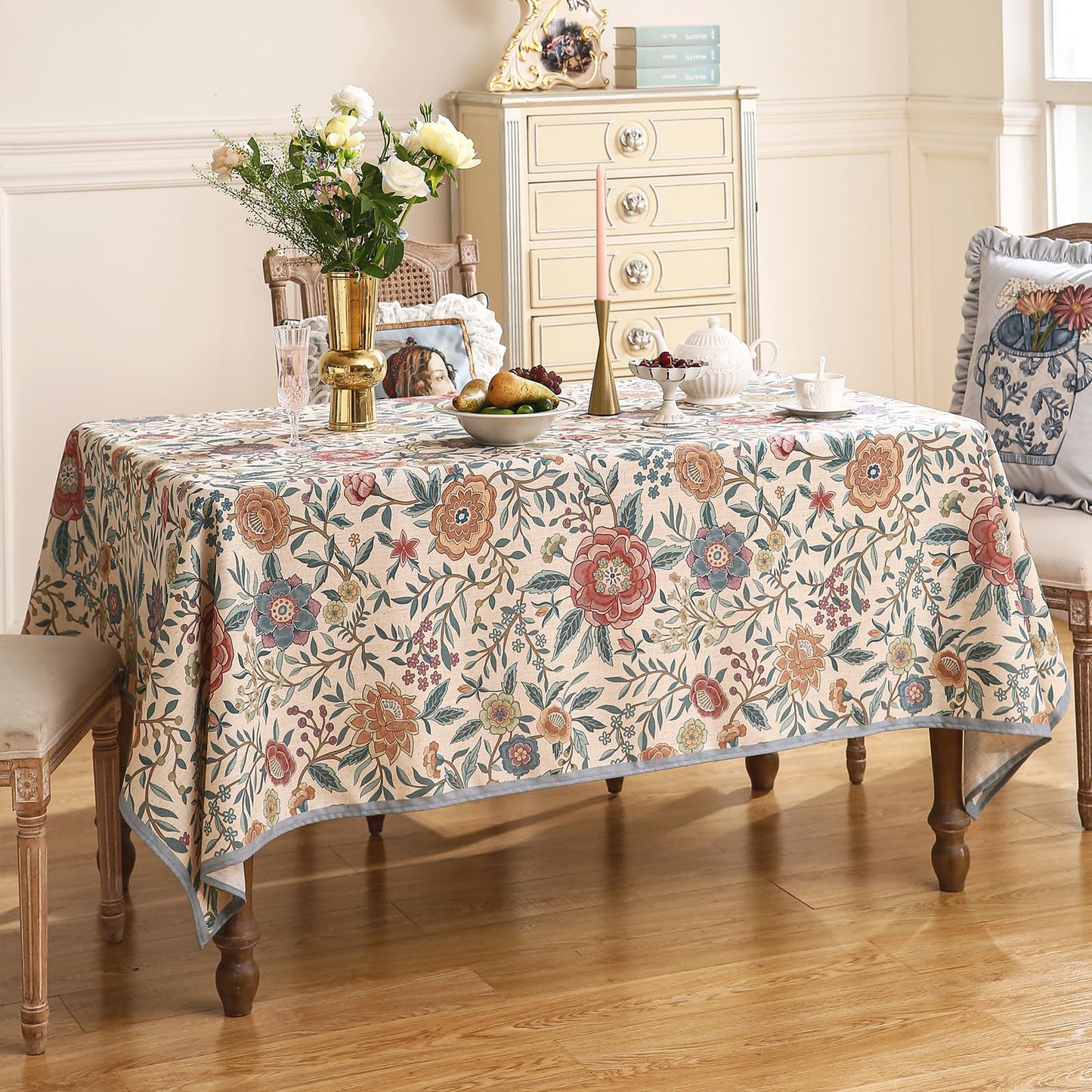 bilin gaier Vintage Linen Rectangular Tablecloth,87"x55"-Flowershadow A
