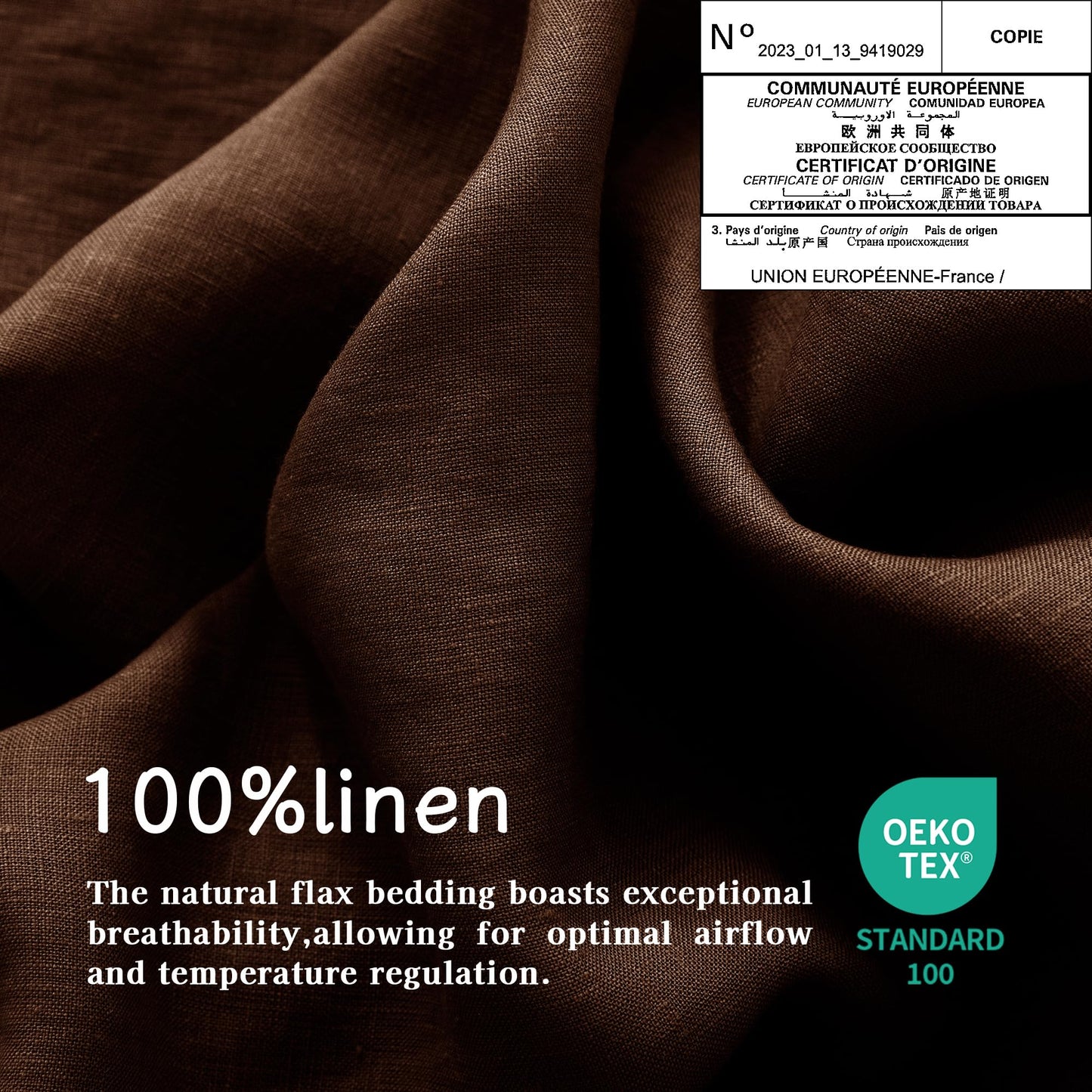 EVERLY 100% Pure Linen Duvet Cover Set Queen Size 90X90Inch 3pcs (1 Duvet Cover,2 Pillowcases) Soft and Breathable for All Season with Coconut Button Closure, Suitable for Hot Sleepers-Chocolate