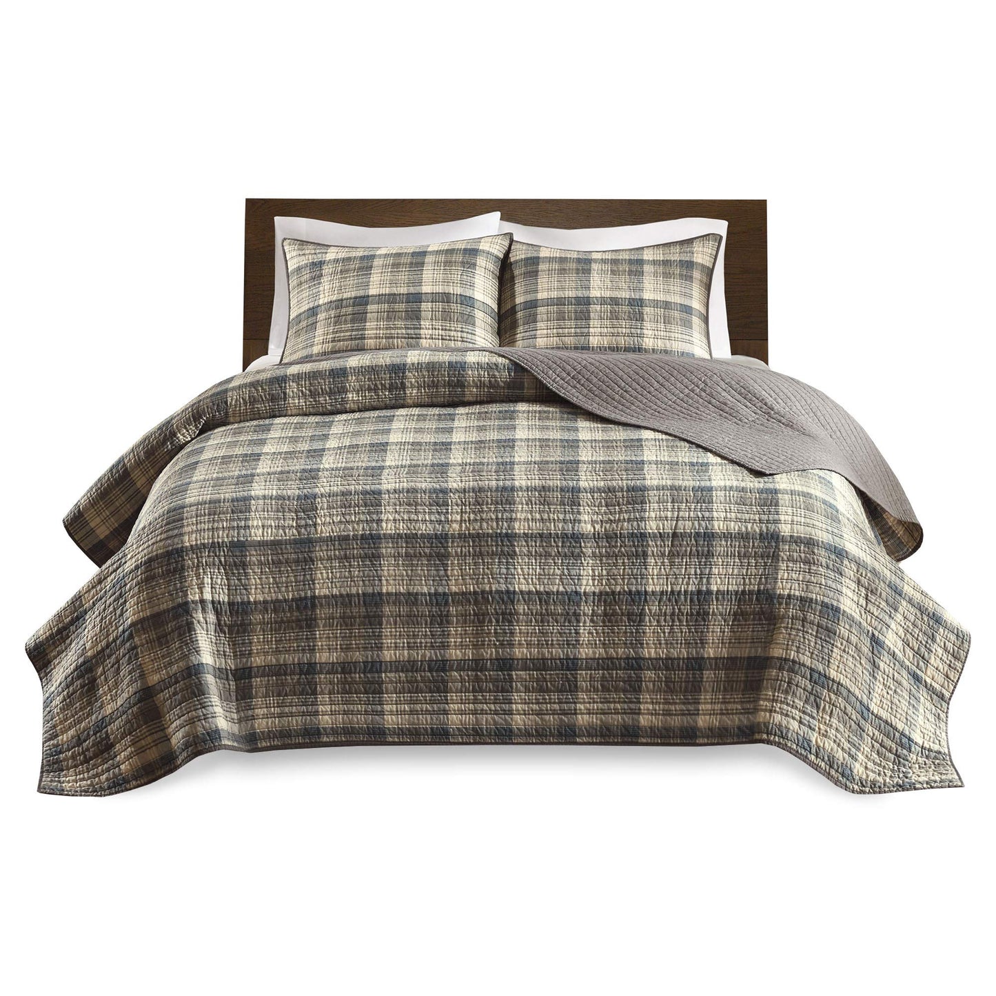 Woolrich Reversible Quilt Cabin Lifestyle Design - All Season, Breathable Coverlet Bedspread Bedding Set, Matching Shams, Oversized King/Cal King, Tasha Plaid Tan/Brown 3 Piece