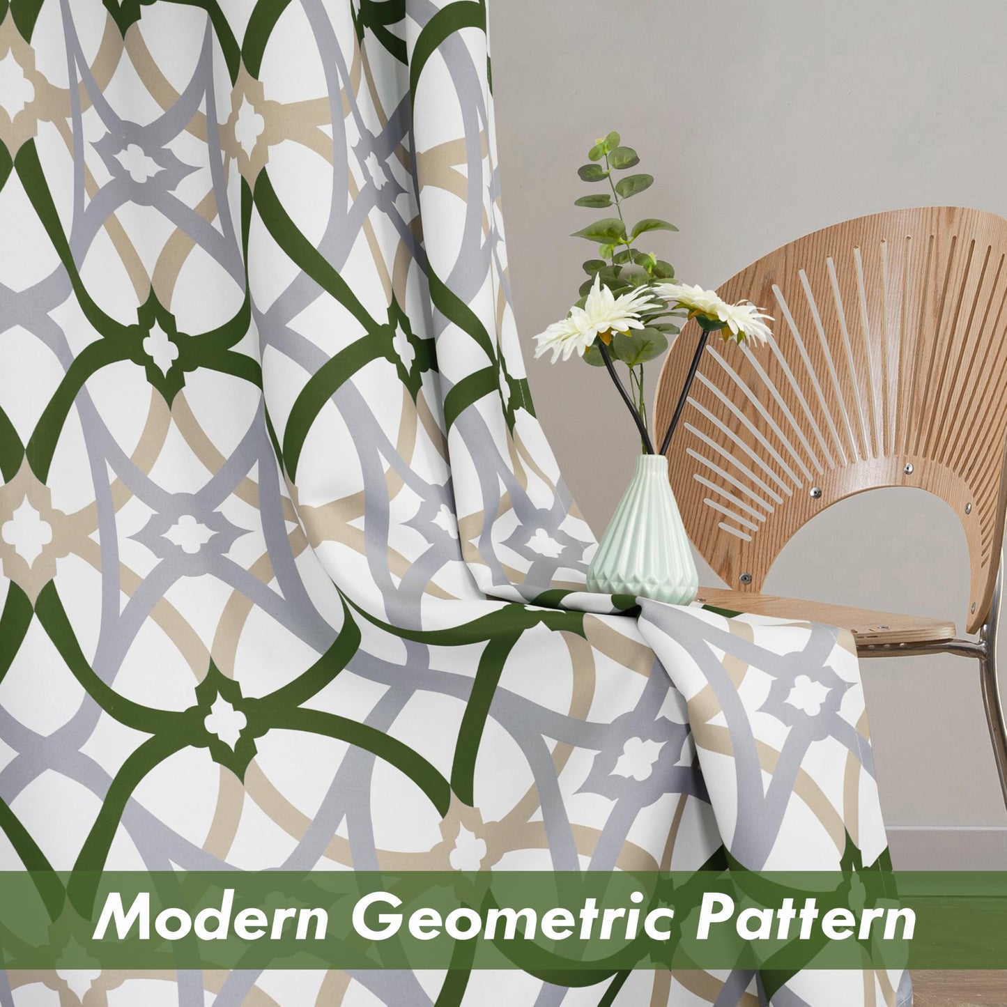 DriftAway Alexander 80% Blackout Curtains for Living Room 250GSM Pattern Match Thermal Insulated Room Darkening Geo Moroccan Mid Century Grommet Bedroom Drapes 2 Panels 52 Inch by 84 Inch Loden Green