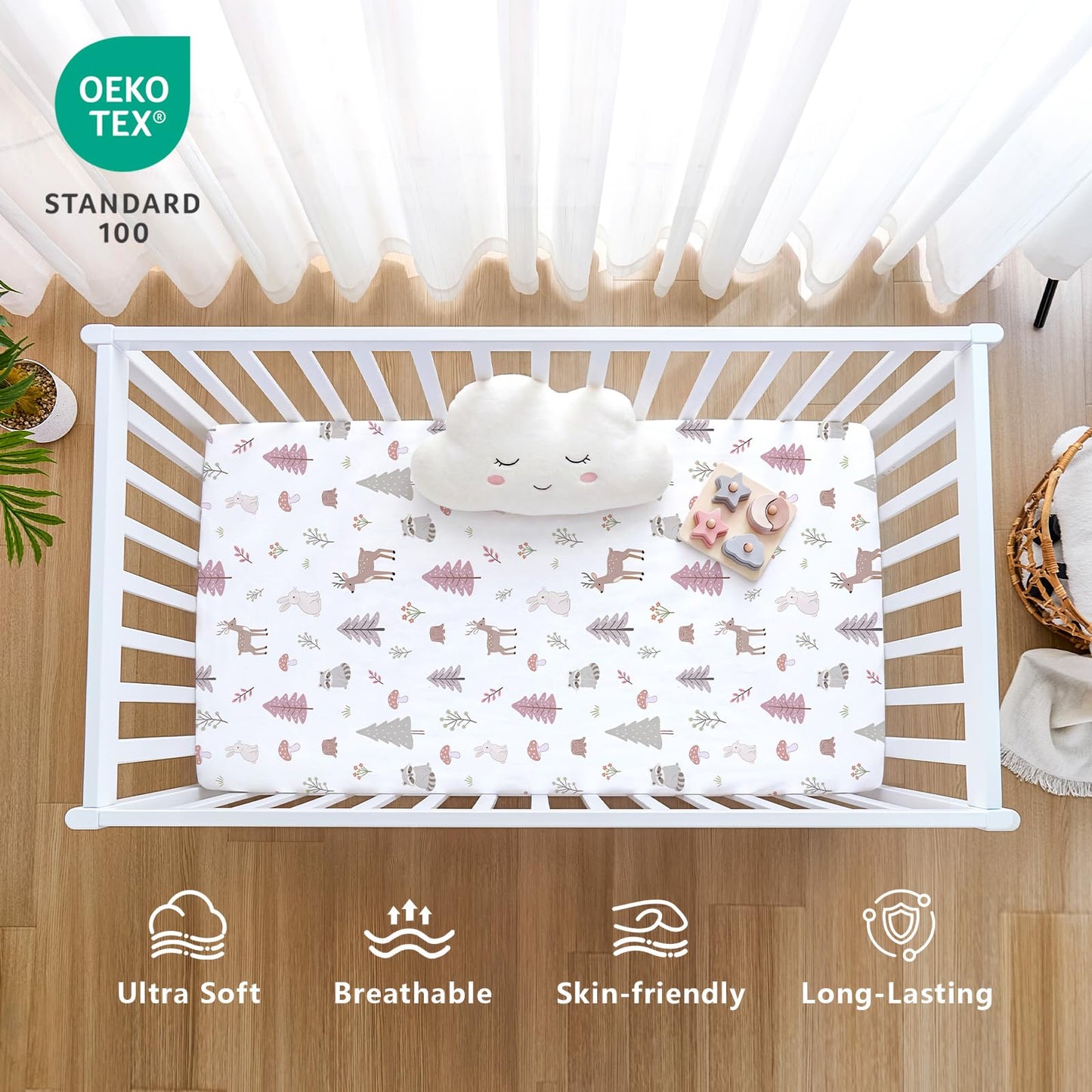 4 Pack Baby Crib Sheets for Girls - Ultra Soft & Skin-Friendly Fitted Crib Sheet for Standard Crib and Toddler Mattress, 52"x28"(Dusty Rose)