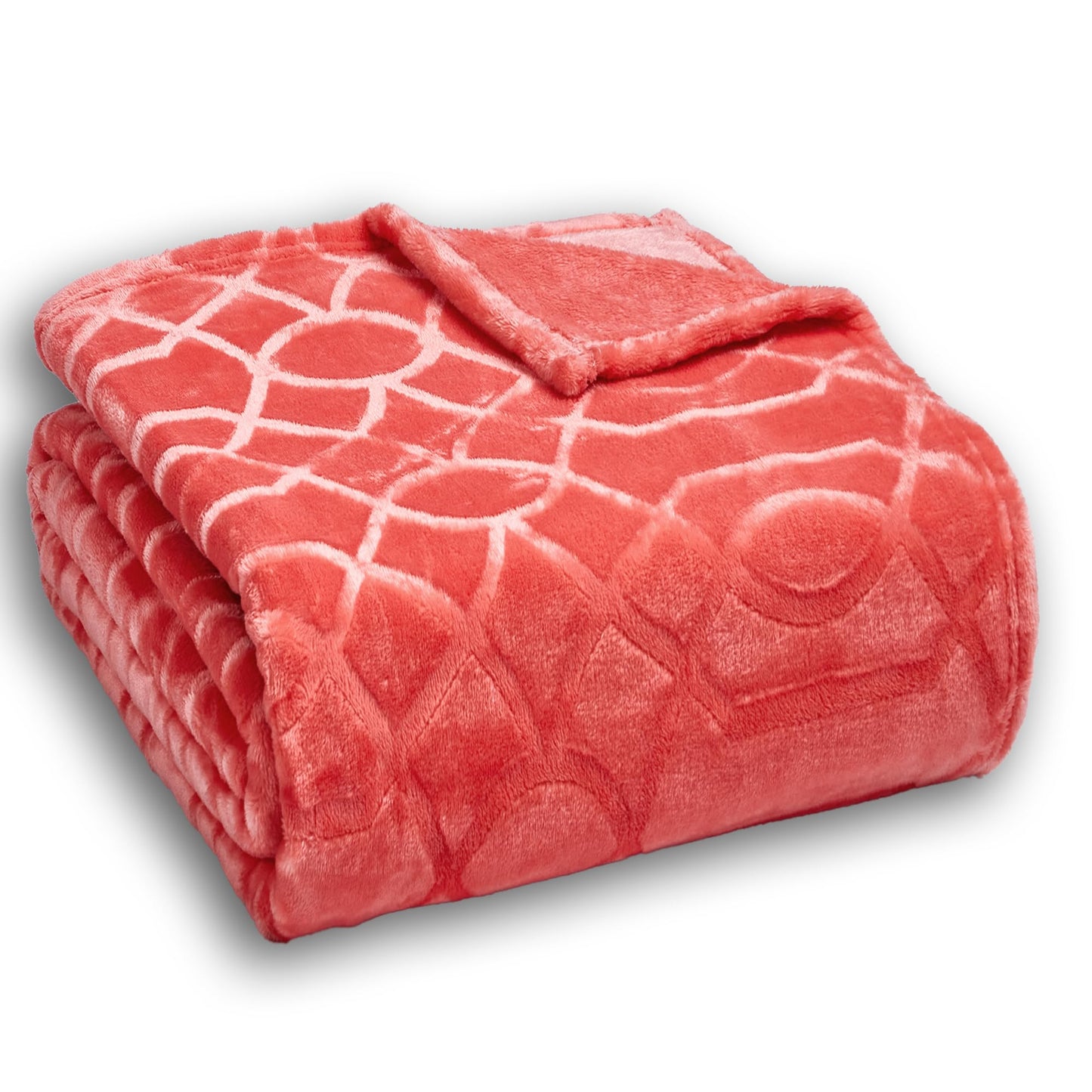 Serenhom Soft Cozy Fleece Twin Blanket, 60x80 Inches – Lightweight Plush Blanket for Couch, Fuzzy 3D Jacquard Design, for Sofa, Bed & Travel - Coral