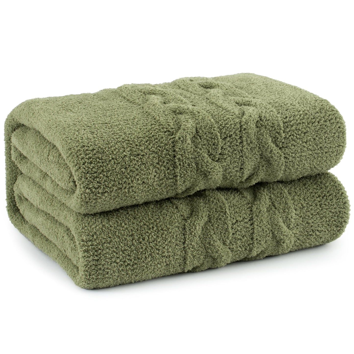 GINAMUSE Chunky Knit Blanket Super Soft Cable Fluffy Microfiber Cozy Warm Winter Blankets for Couch Sofa Bed Twin Size 60"X80" Olive Green