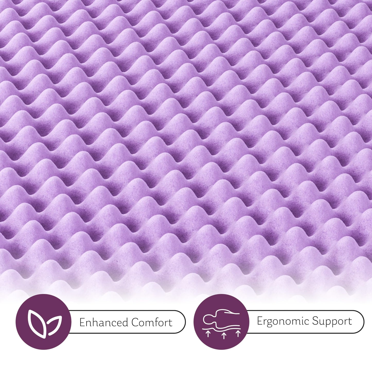 3 Inch Egg Crate Queen Memory Foam Mattress Topper, Lavender Scent Gel Infused Foam Mattress Topper for Pressure Relief, CertiPUR-US Certified Queen Bed Topper, Purple, 60"×80"