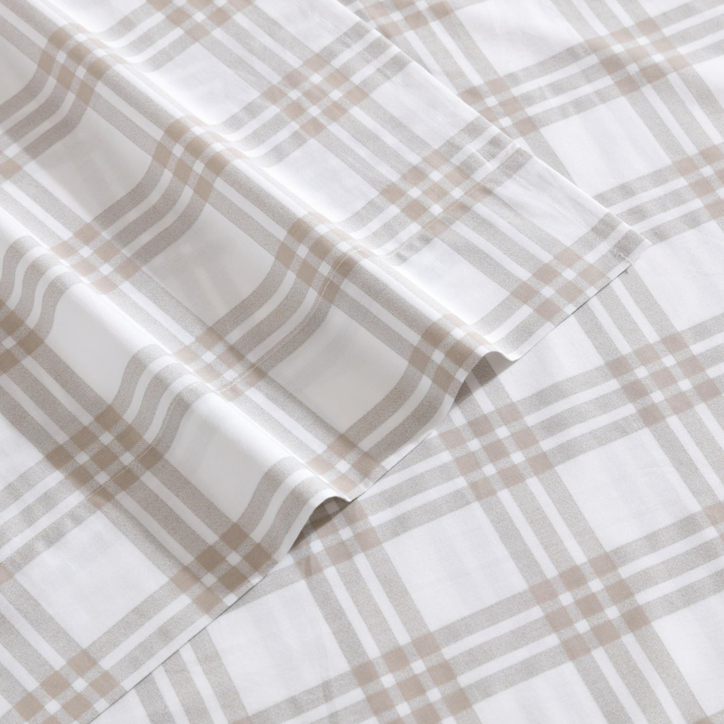 Eddie Bauer - Twin Sheet Set, Cotton Percale Bedding Set, Super Soft and Bedding Set, Oeko-Tex Certified (Basic Plaid Beige, Twin)