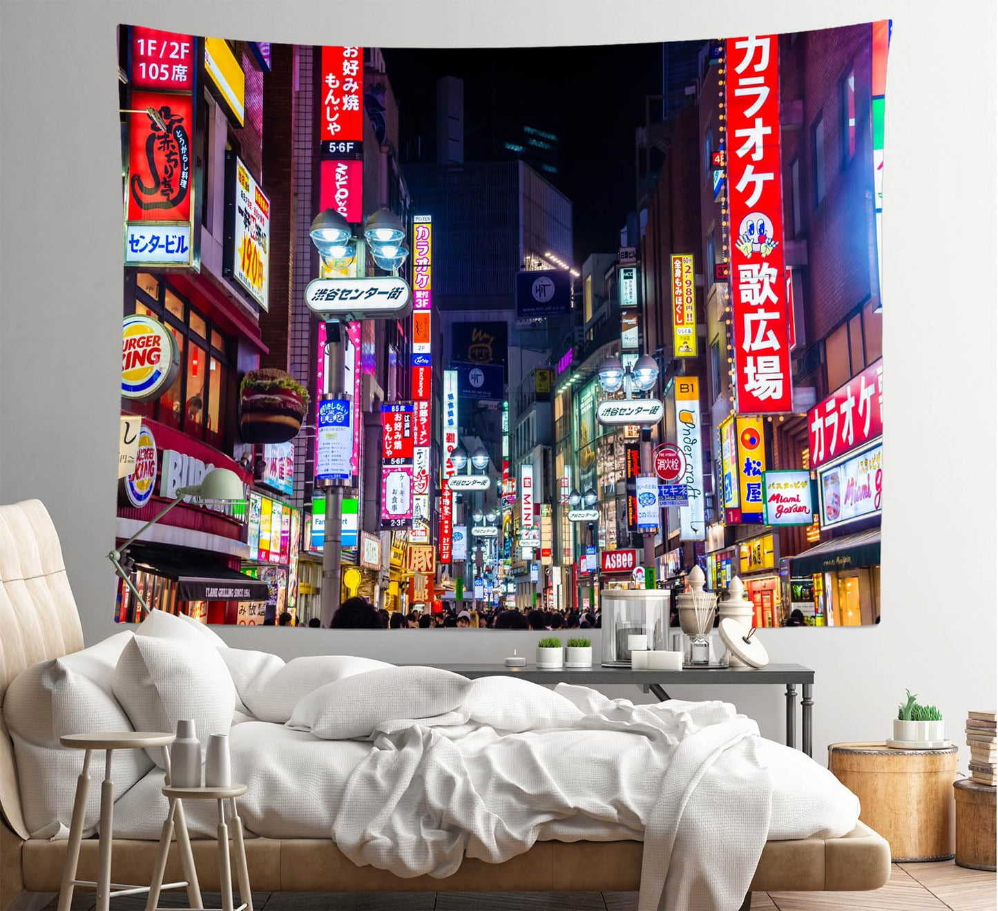 Loccor 92''x70'' Tokyo City Tapestry Japan Neon Lights Signboard Billboards Shinjuku Street Night View Wall Hanging for Kids Adults Party Decorations Living Room Dorm Decor