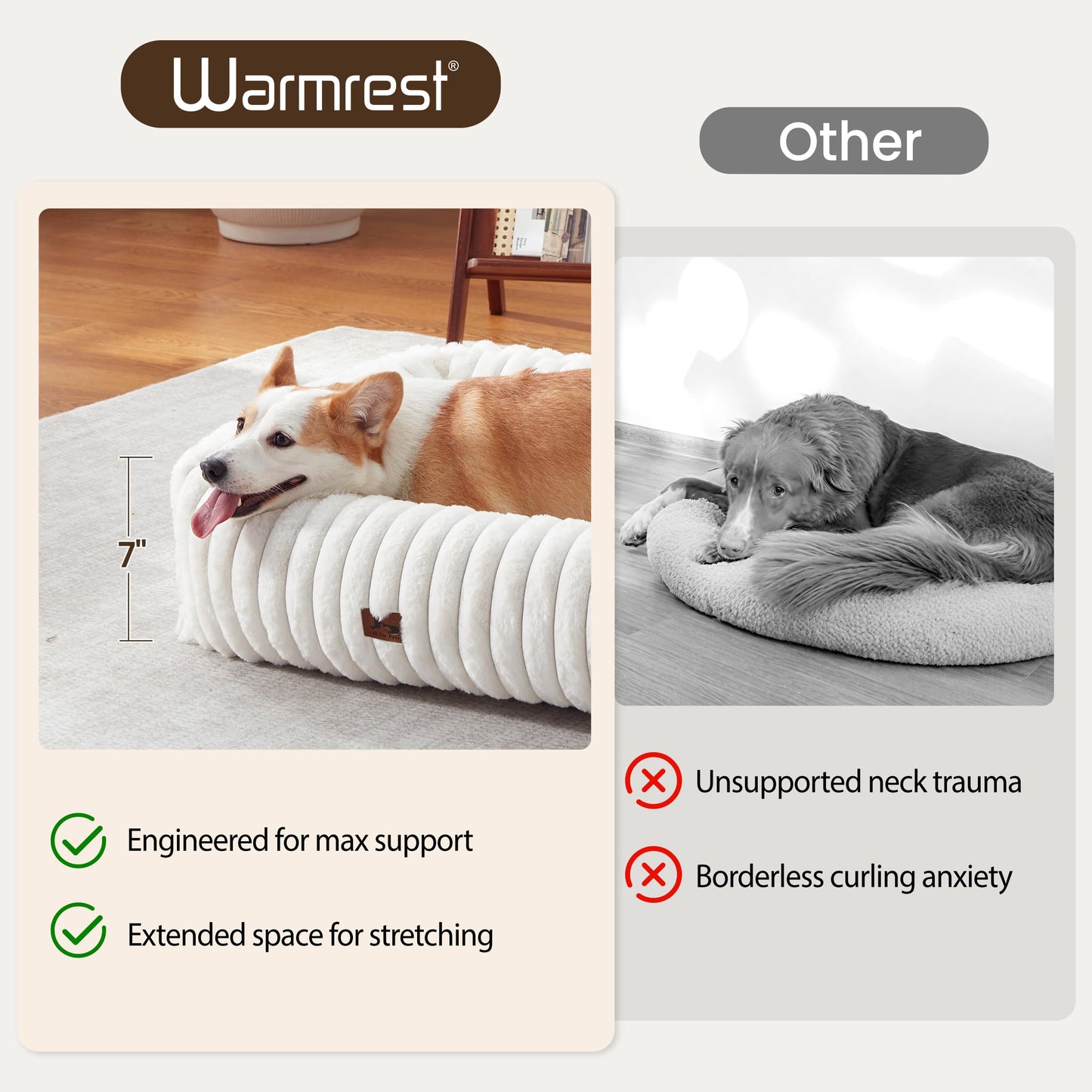 Warmrest Cute Dog Bed for Small Dogs & Cats,Washable Fluffy Cat Beds for Indoor Cats, Rectangle Orthopedic Memory Foam Puppy Beds with Anti-Slip Bottom, 20 x19 x 7 Inches, Cream(20x19x6inchs)
