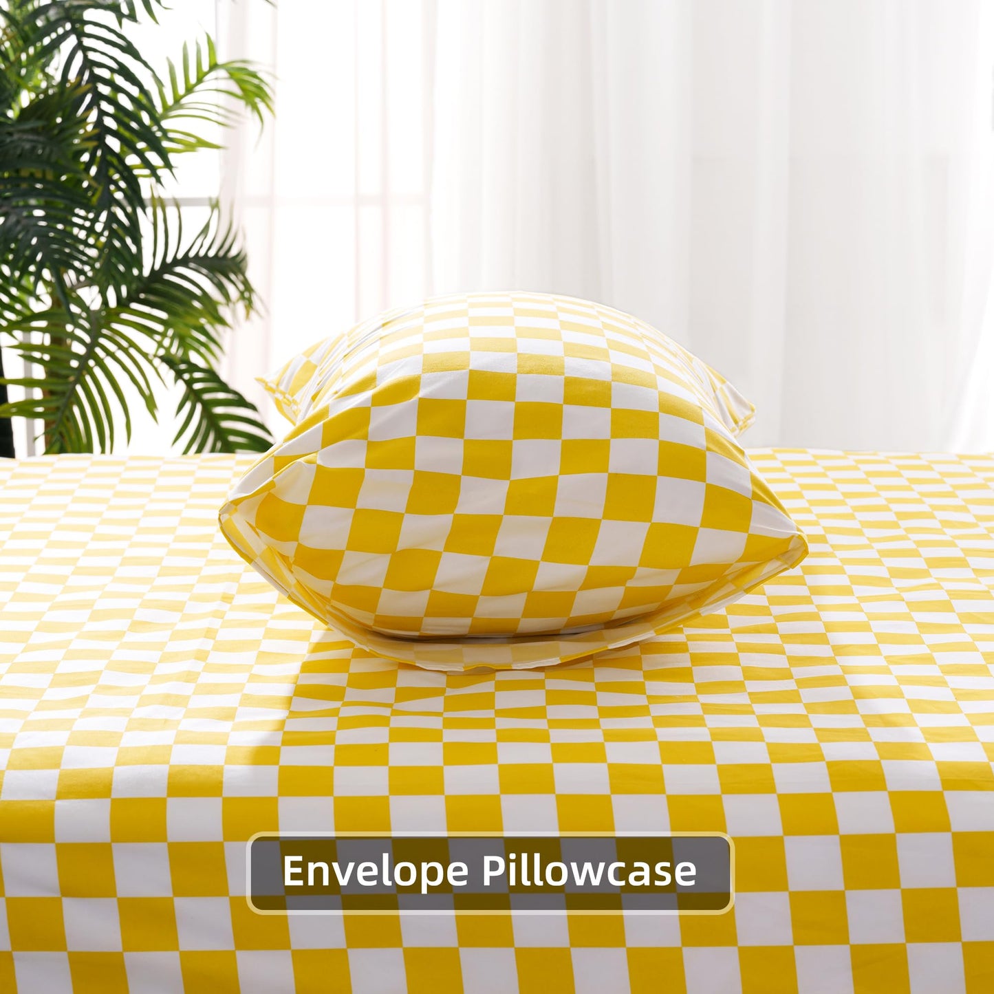 Best Season Bed Sheet Set 3 Piece -Twin Size-Soft Durable Microfiber Bedding Sheet Set,Deep Pocket,Stain,Fade & Wrinkle Resistant Green and White Checkerboard Grid(Plaid Yellow&White)