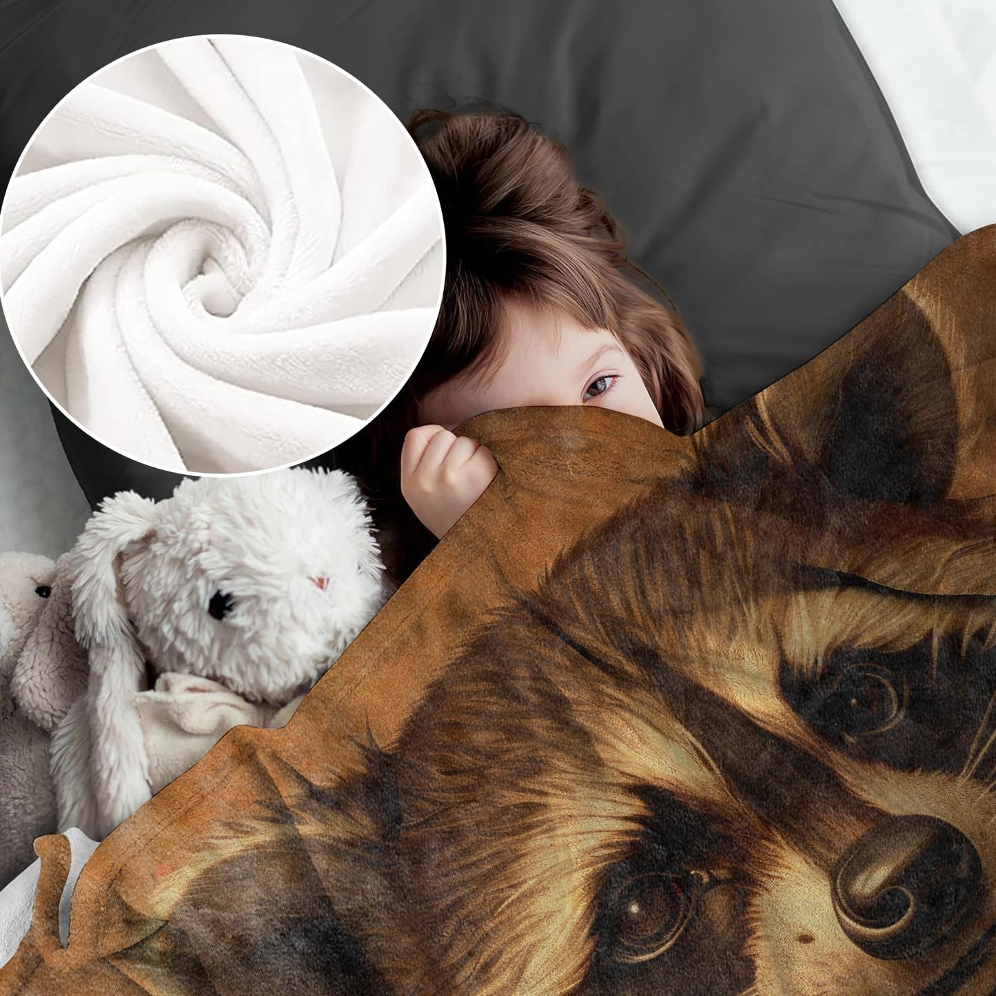 cromcu Raccoon Blanket for Kids and Adults, Holding a Bouquet of Rose, Flannel Throw Blankets, Lightweight Warm Soft for Sofa Couch Bed Romantic Decor Gifts, Single-Sided Printing, 50x60 Inches