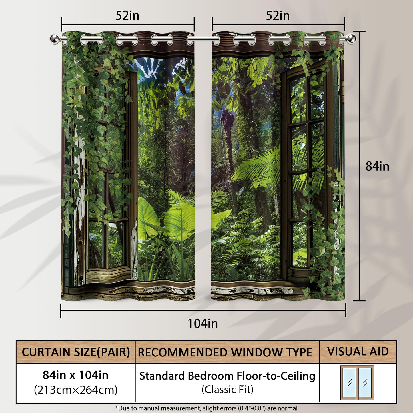 dueeia 3D Tropical Plants Blackout Curtains Nature Scene Jungle Landscape Grommet Window Drapes for Bedroom Living Room Black Out 84 Inch Length 2 Panels Set, 84 X 52 Inch