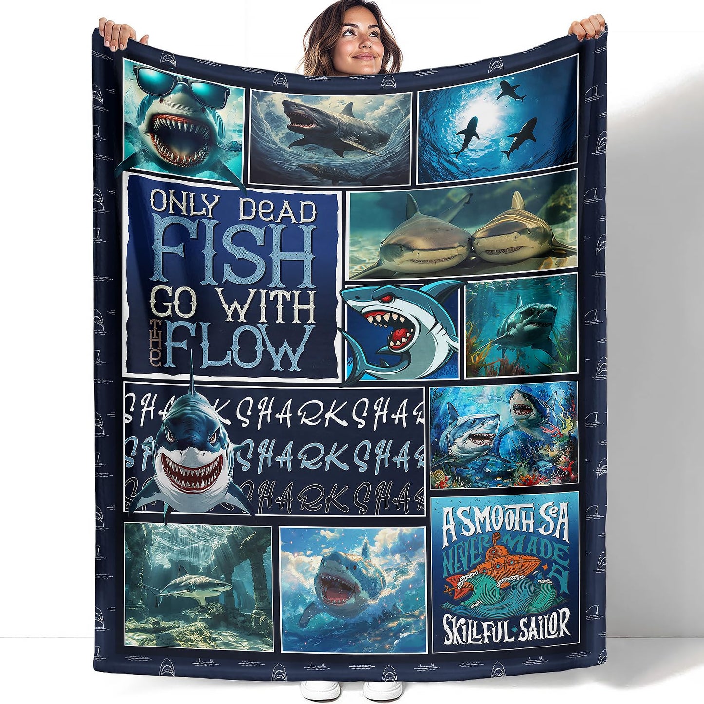 XSMEI Shark Throw Blanket, Ocean Marine Life Design, Soft Cozy Fleece Blanket for Couch Bed, 60 x 80 Inches