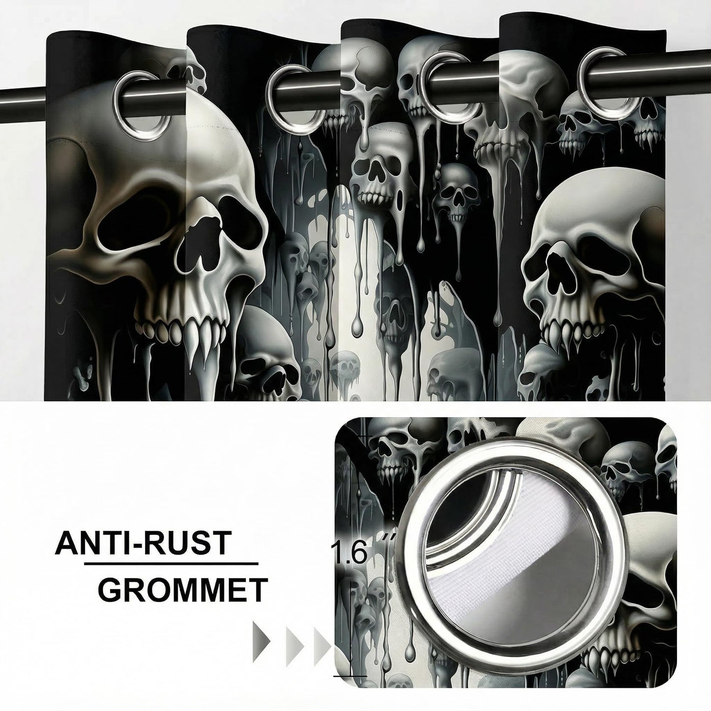 ONINUO Horror Skull Blackout Curtains for Girls Boy Home Decor, Day of The Dead Spooky Halloween Grommet Thermal Insulated Drapes Darkening Window Curtain for Bedroom Living Room, 42 x 45 Inch