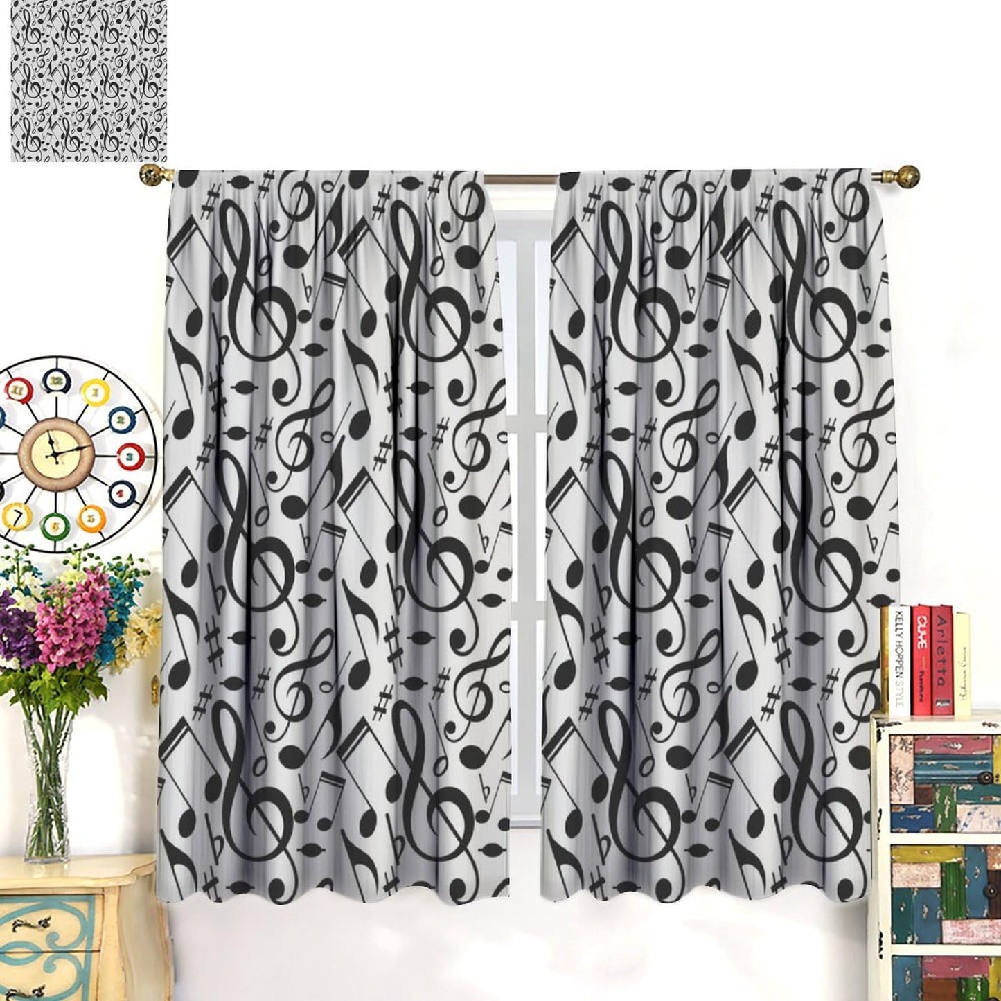 FAOTELY Music Curtains Sketchy Musical Notes and Melody Fine Arts Theme Pattern Blackout Window Drapes for Bedroom Living Room Kitchen Cafe Decor （W21xL45 Inch） x2 Decor
