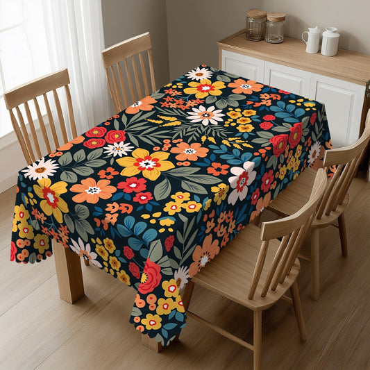 DRAVVIX Colorful Flowers Rectangular Tablecloth Floral Table Cloth with Wavy Lace Decoration Polyester Table Cover for Dining, Parties 54x72 inch