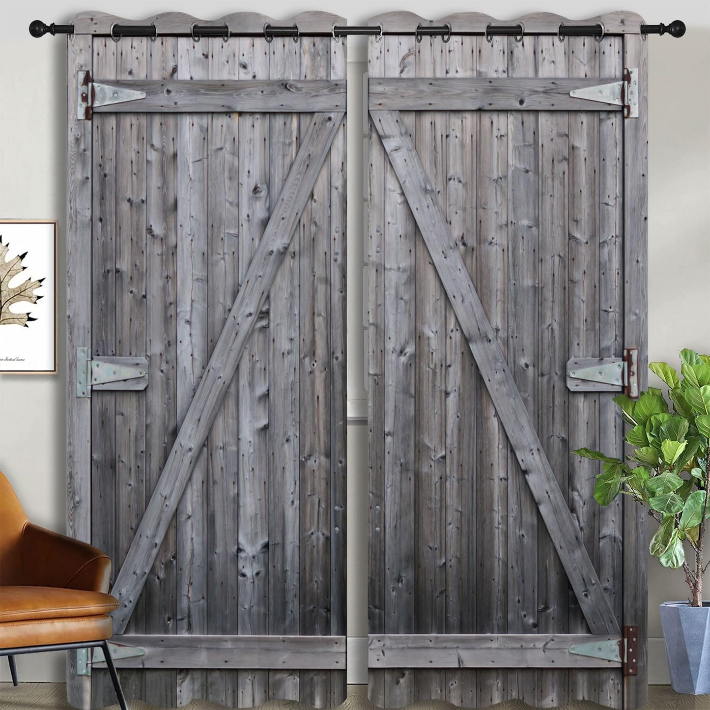PYMATYTN Wooden Barn Door Grommet Blackout Curtains for Boy Girl Bedroom, Old Farmhouse Door On Country Farm Thermal Insulated Home Window Drapes for Living Room Darkening, 84x72 inch