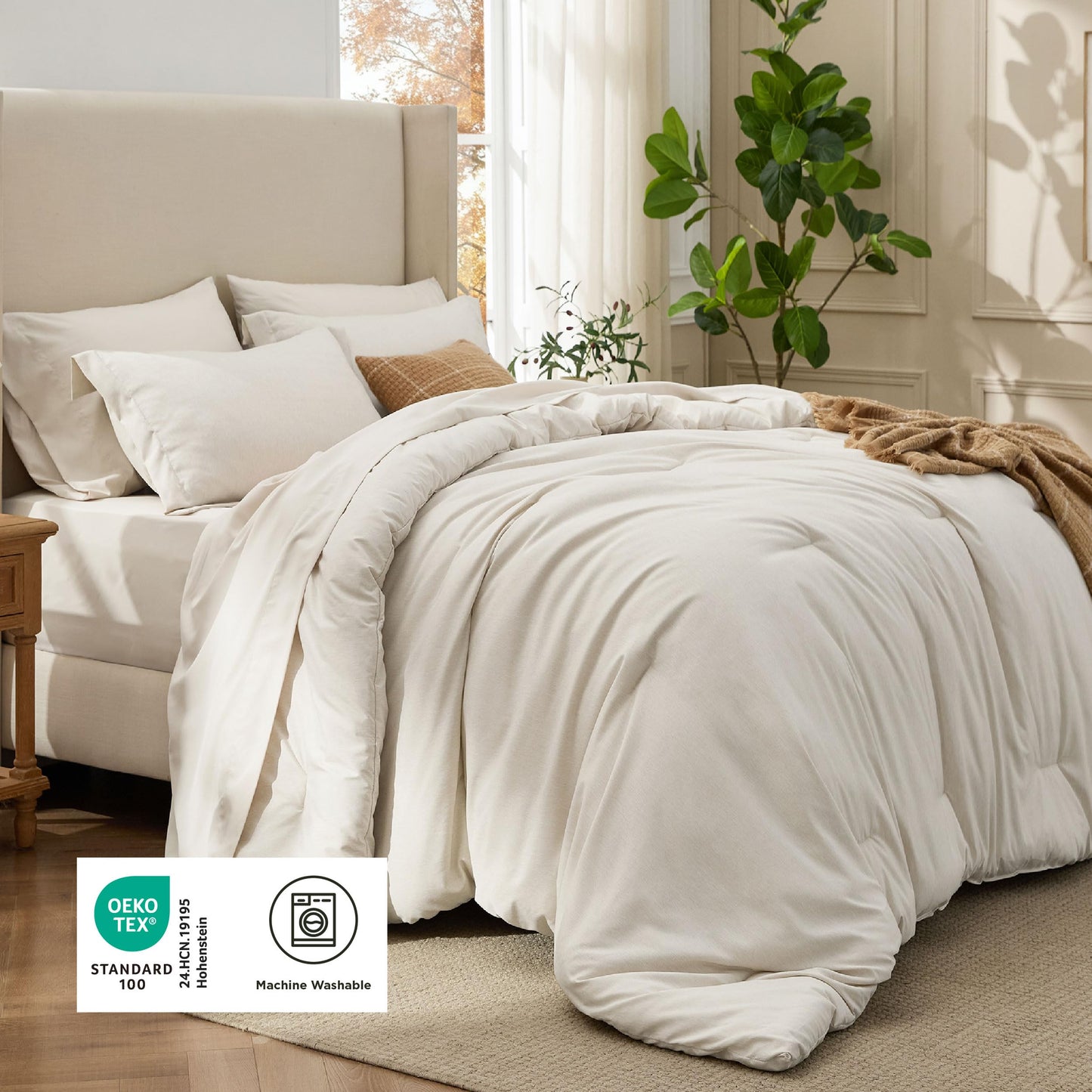 Bedsure California King Comforter Set Beige - Bed in a Bag Cal King Bedding 7 Pieces, Cationic Dyed Bed Set, Beige Soft Bedding for All Seasons Comforter with Sheets, Pillowcases & Shams