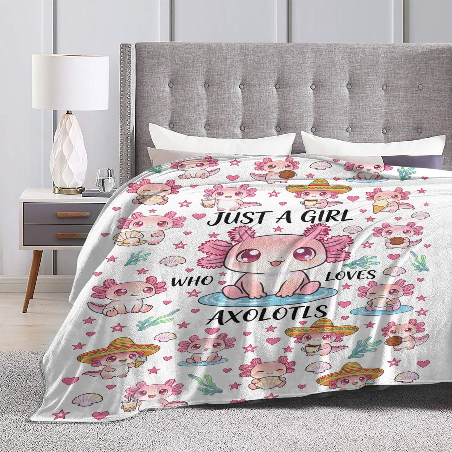 Just A Girl Who Loves Axolotls Throw Blanket 50"x40" Cozy Fluffy Plush Blanket Soft Flannel Throw Blanket for Kids Men Women Gift Sofa Bed Couch