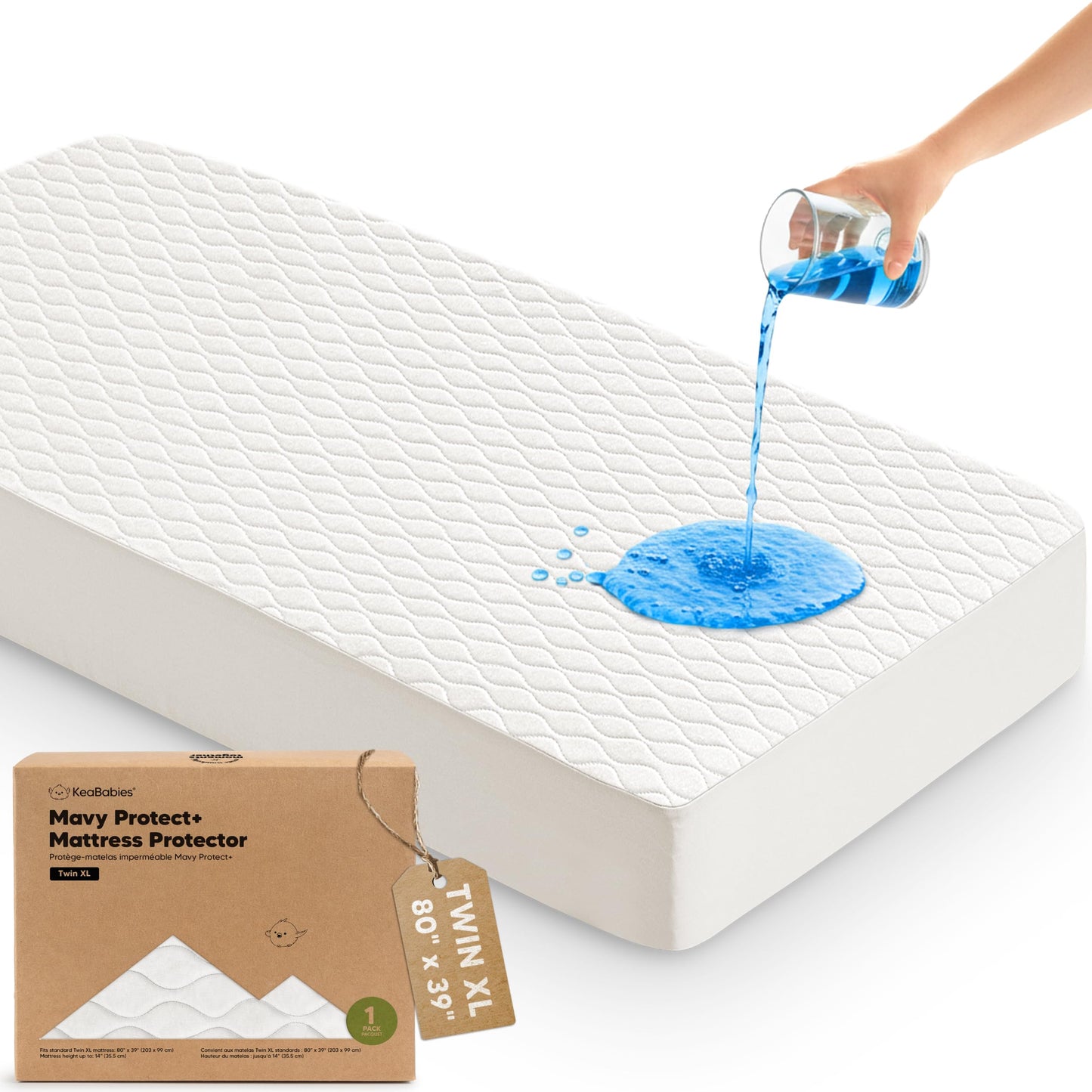 1-Pack Waterproof Twin XL Mattress Protector - Quiet Twin Size Toddler Mattress Protector Cover, 80"x39", Kids Toddler Bed Sheets, Soft Absorbent Quilted Cotton, Machine Washable (Soft White, Twin XL)
