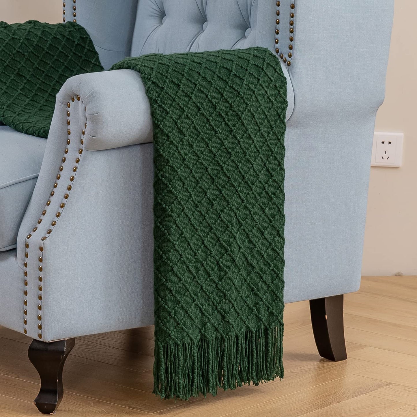 Lunarose Throw Blanket for Couch,Soft Cozy Knit Blanket,Lightweight Decorative Throw for Sofa Chair Bed Travel and Living Room-All Seasons Suitable for Women,Men and Kids (Green-A, 50"x60")