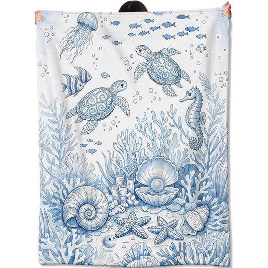 amepay Vintage Ocean Blanket,Nautical Sea Life Line Throw Blankets Cozy Lightweight Flannel Throws 50×60 for Couch Sofa Bed,All Season Home Decor for Living Room Bedroom, Gift for Boys and Girls