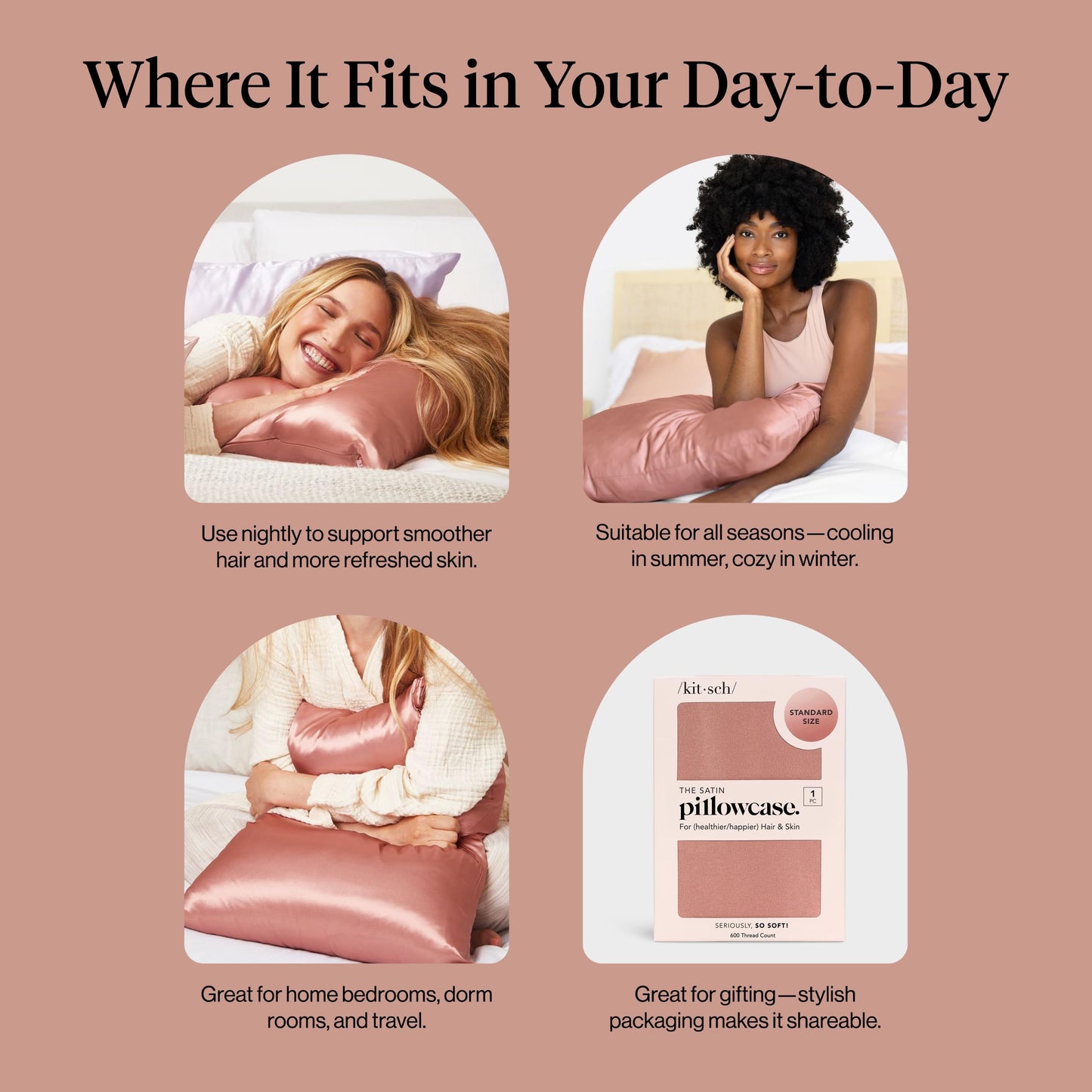 Kitsch Satin Pillowcase with Zipper for Hair & Skin - Softer Than Silk Pillow Cases, Smooth Cooling Satin Pillow Case, Wrinkle-Free, Machine Washable, Pillow Cases Standard Size 19x26 - Terracotta