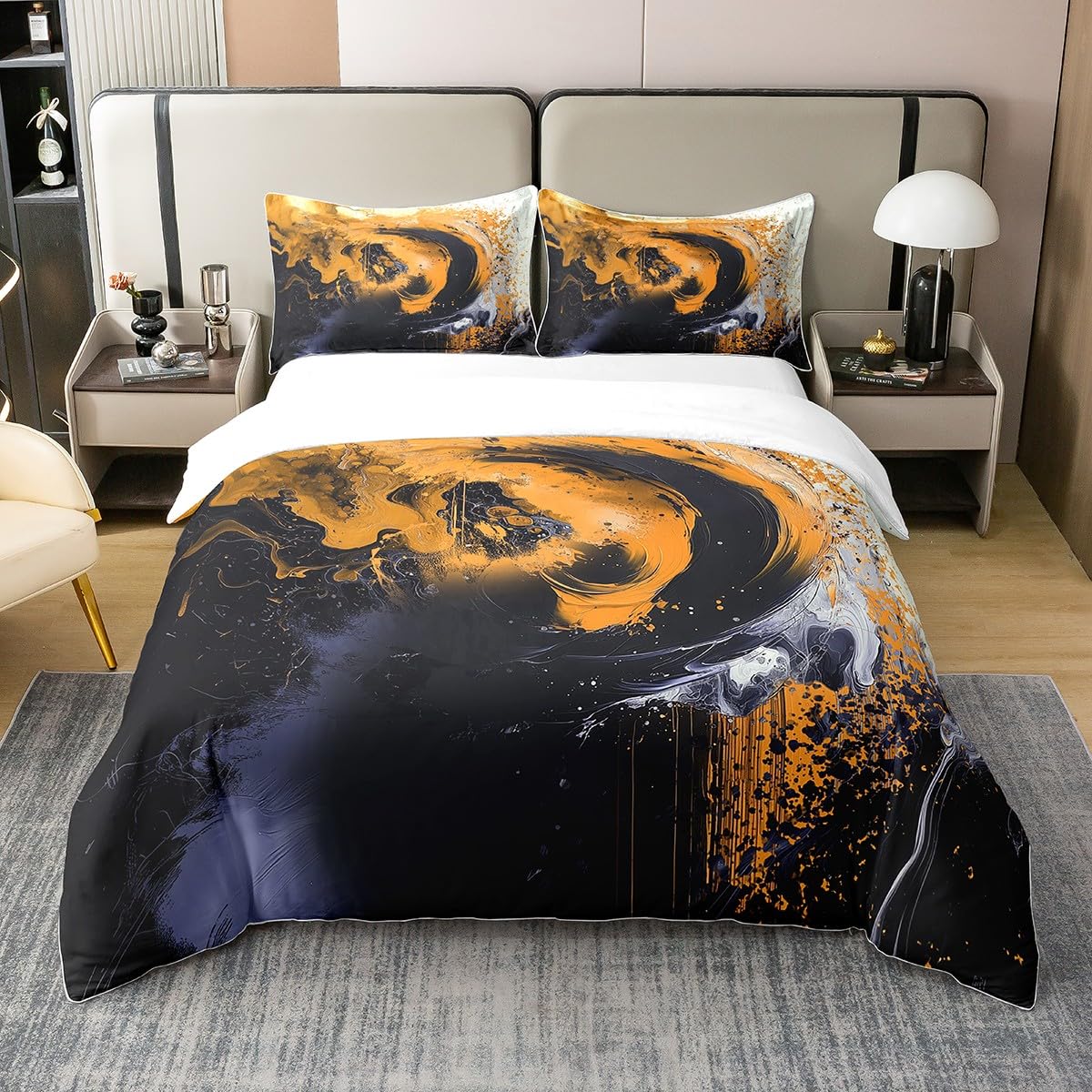 jejeloiu Lemon Yellow Duvet Cover 100% Cotton King Size Kids Abstract Geometric Comforter Cover for Boys Girls Teens Modern Art Bedding Set Breathable Soft Room Decor