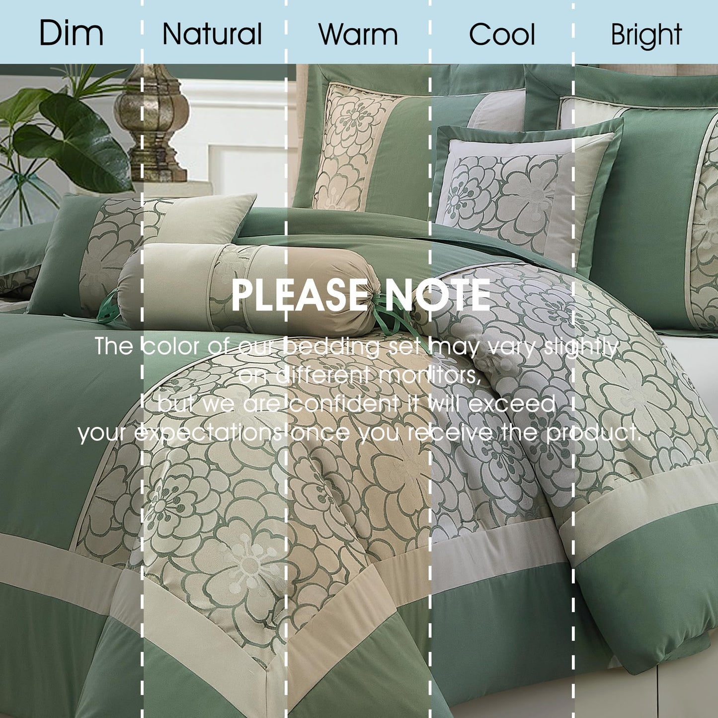 LANCO MODERN LIFESTYLE 7 Piece Queen Comforter Set, Green, Elegant Floral Jacquard, Stylish and Cozy Bedding Collection, Premium Bedding Set with Bedskirt, Shams and Pillows