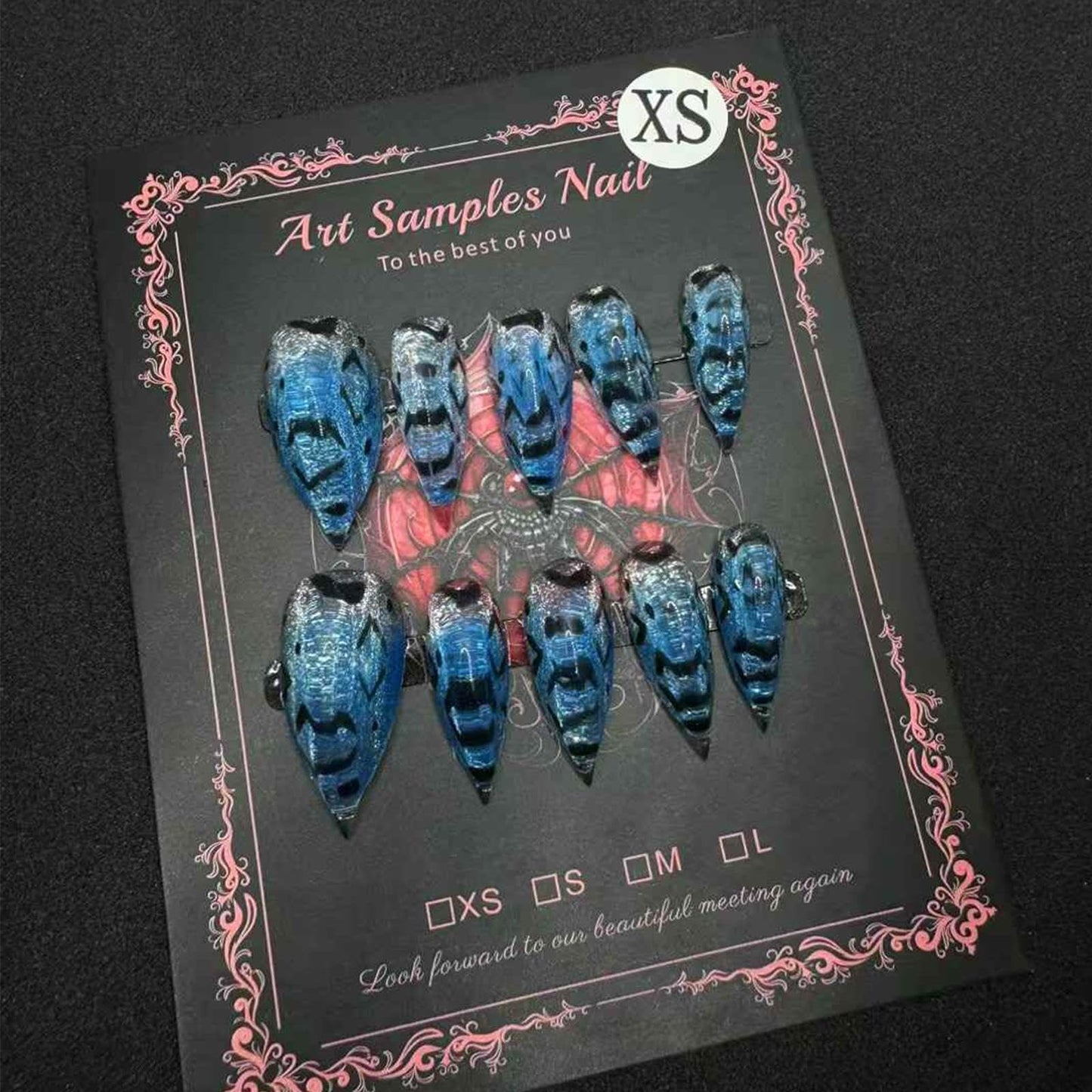 Handmade Press on Nails Short False Nails with 3D Dark Design Unique Style Daily Wear Size S