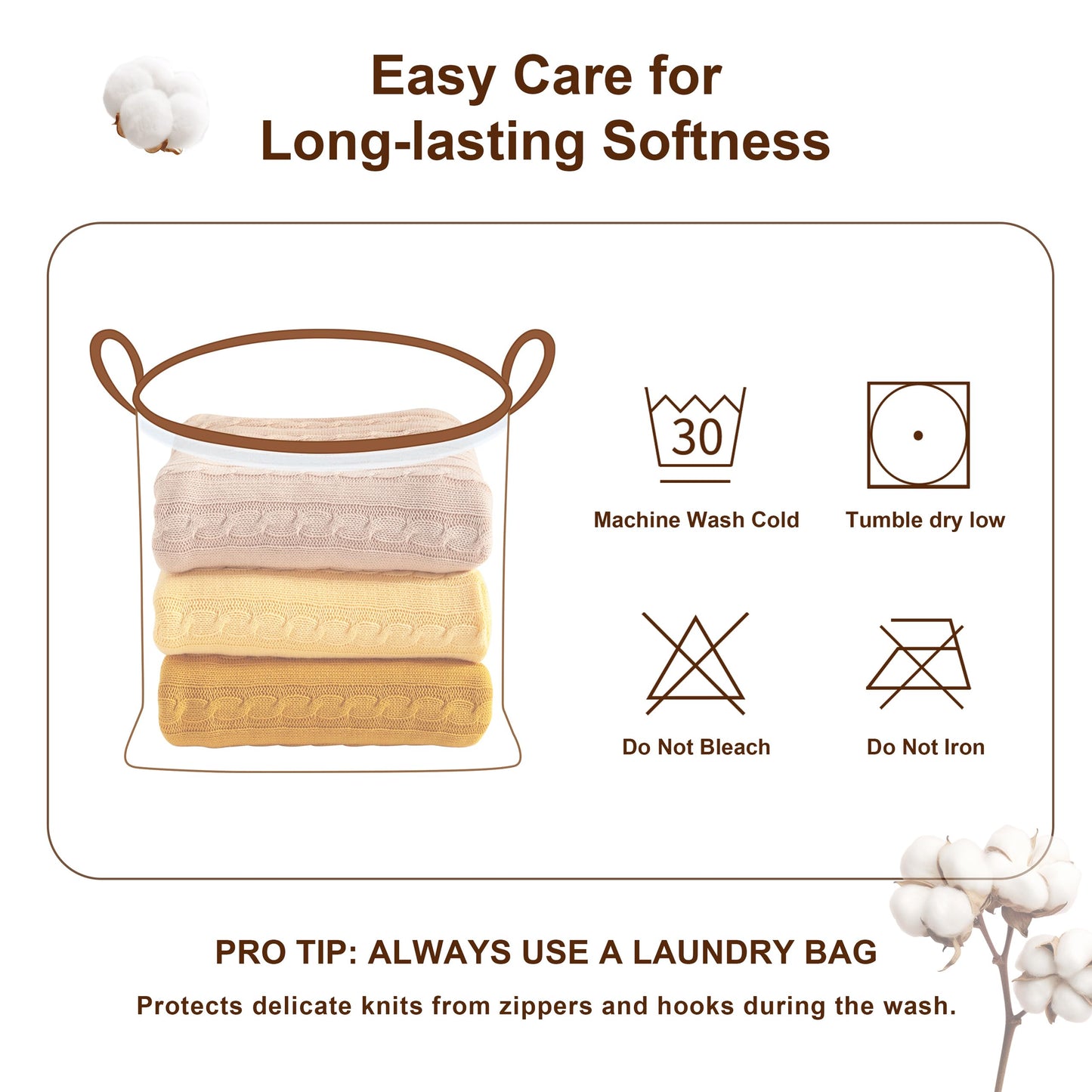 NTBAY 100% Pure Cotton Cable Knit Throw Blanket, Super Soft Warm 51x67 Knitted Throw Blanket for Couch, Sofa, Chair, Bed - Extra Cozy, Machine Washable, Comfortable Home Decor, Brown