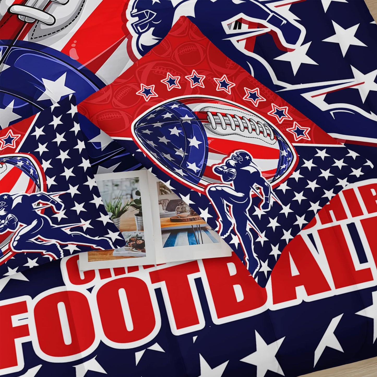 lneffble Football Theme Full Size Comforter Set for Boys，Sports-Themed Full Bedding Sets for Boys with 1 Comforter with 2 Pillow Case
