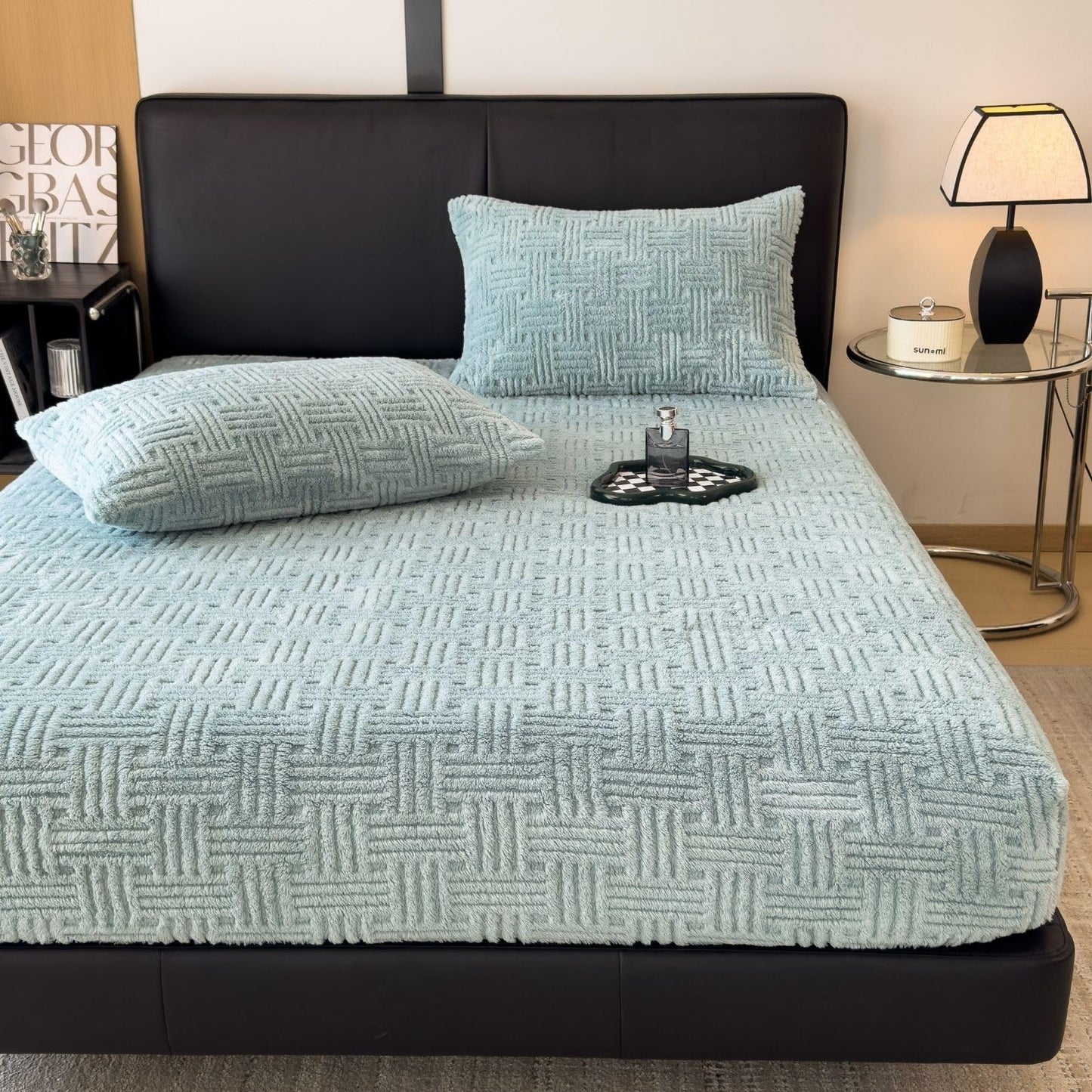 ZIQINPSQ Twin Size Flannel Fitted Sheet - 1 Piece Winter Warm Deep Pocket (15") Bed Sheet, Shrink & Fade Resistant, Hotel Quality, Pale Turquoise