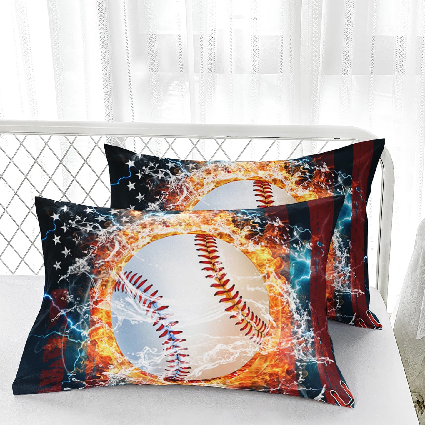 Nttopship Kids Baseball Comforter Sets King，Bedding Sets 3PCS for Kids,Sports Theme Bedding Sets Sets All Season 1 Comforter and 2 Pillowcases