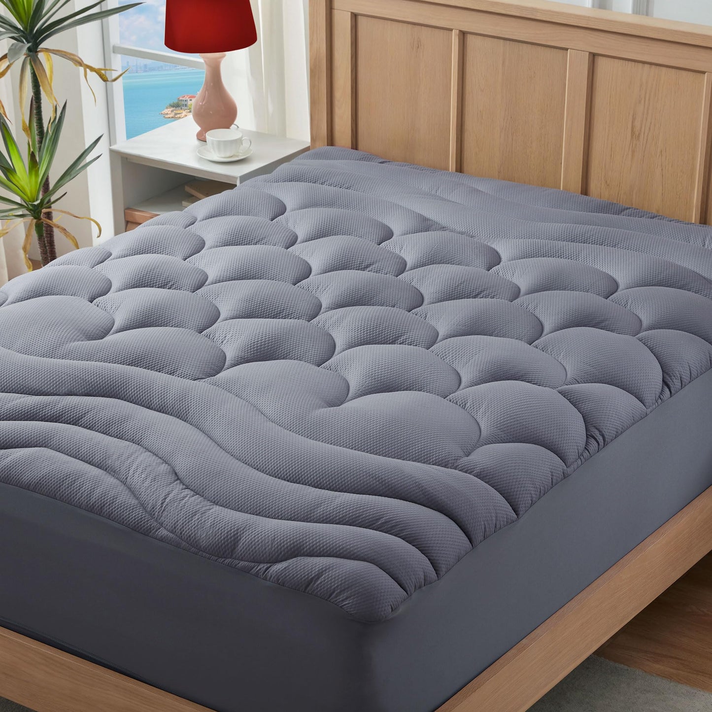 ELVEN HOME Queen Mattress Pad for Back & Hip Pain Relief, Pillow Top Cooling Bed Topper Quilted Fitted, Hotel Quality Deep Pocket Soft Queen Mattress Protector Cover Washable (60x80 inch, Grey)