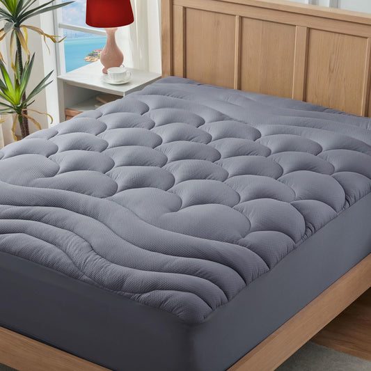 ELVEN HOME Queen Mattress Pad for Back & Hip Pain Relief, Pillow Top Cooling Bed Topper Quilted Fitted, Hotel Quality Deep Pocket Soft Queen Mattress Protector Cover Washable (60x80 inch, Grey)
