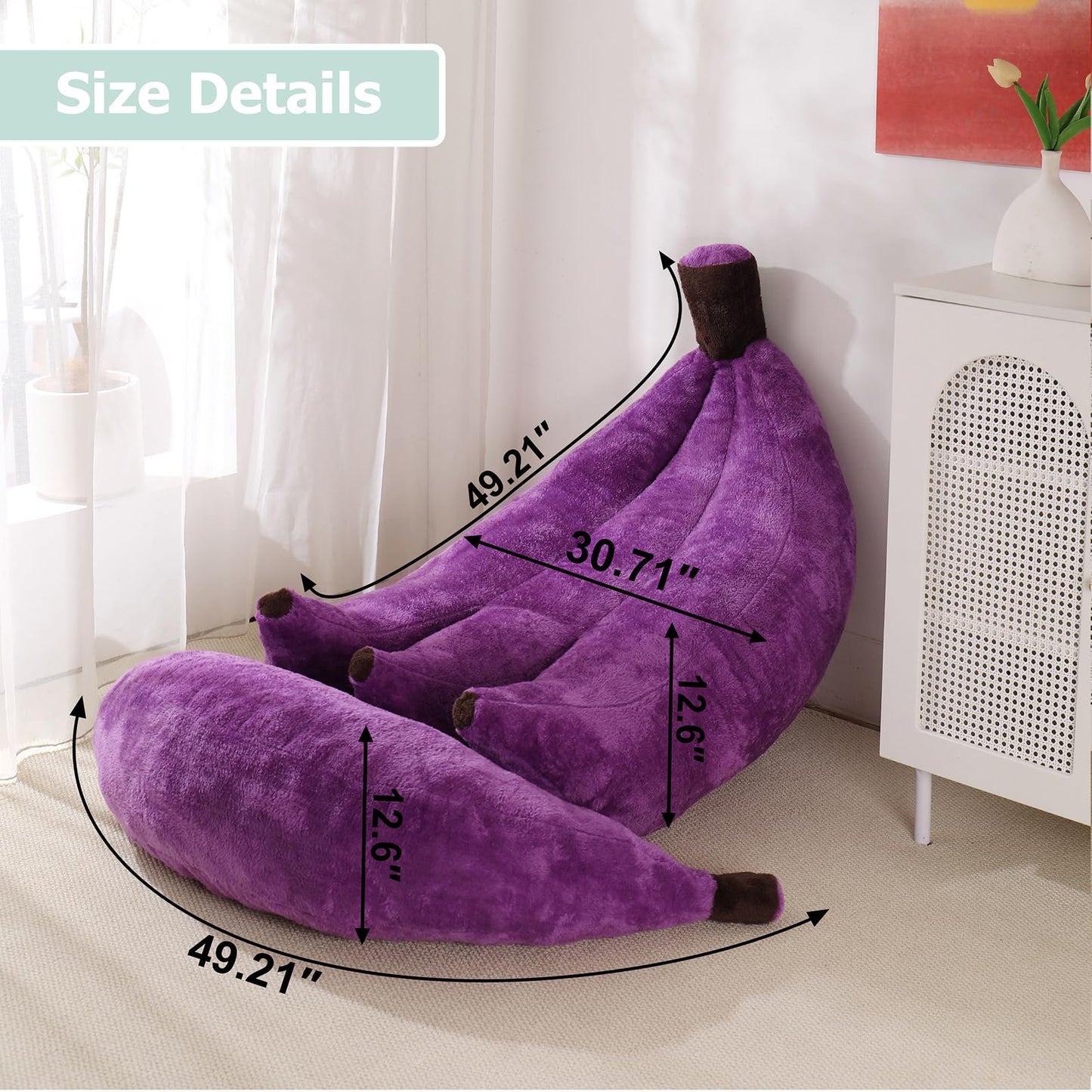 IEVENW Banana Bean Bag Chair with Ottoman, Floor Sofa Bed with Footrest, Comfy Convertible Lounger for Teens & Adults, Plush Couch for Bedroom, Living Room or Dorm, M-Violet