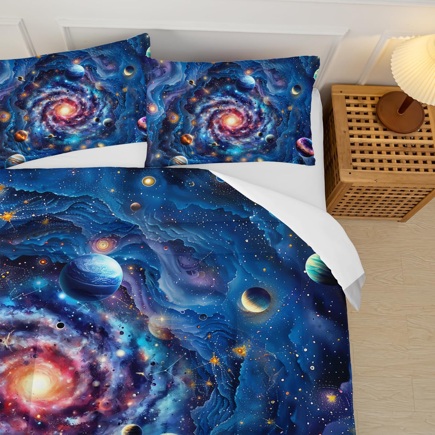 lneffble Twin Size Galaxy Comforter Set for Kids，Outer Space Themed Twin Bedding Sets for Boys，Boys Twin Quilt Set Space，Galaxy Themed Bedroom Decor