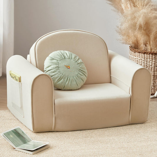 Tiny Land 2-in-1 Foldable Kids Couch with Pocket Soft Thick Toddler Sofa