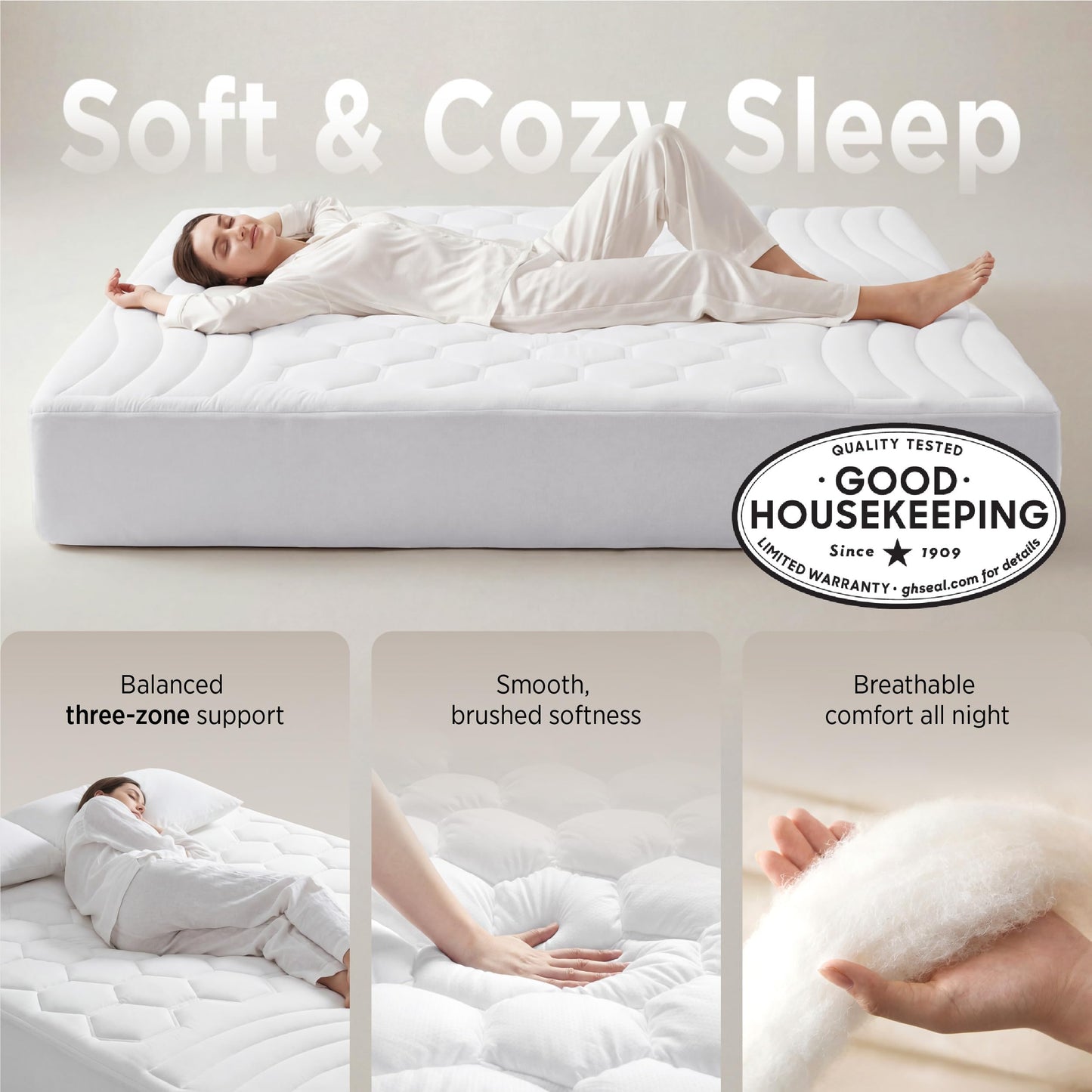 Bedsure Queen Mattress Pad - Quilted Fitted Mattress Topper Protector with 8-21 Inches Deep Pocket, Noiseless Breathable Bed Cover Padded, Machine Washable, White, 60x80 Inches