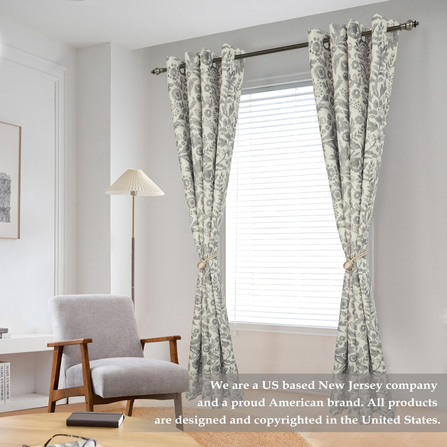 DriftAway Julia 100% Blackout Linen Curtains for Bedroom Gray Floral Watercolor Pattern Double Layer Thermal Insulated Sound Reducing Drapes for Living Room Grommet 2 Panels Each W52 x L84 Linen Gray