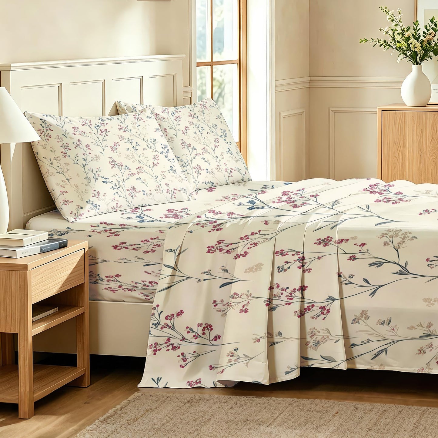 Wildflower King Bedding Set Minimalist Floral Sheet Sets