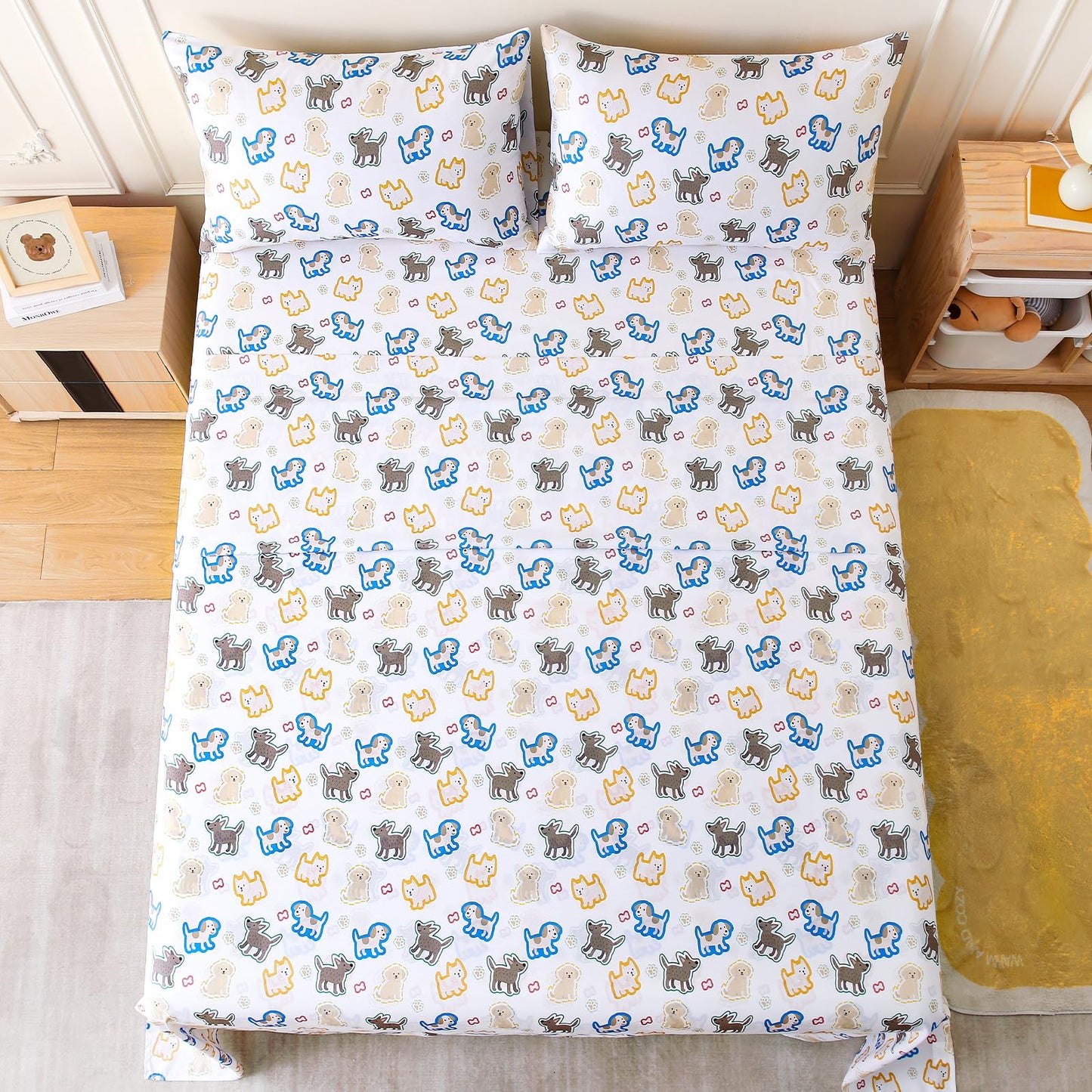 LONAVA Twin Sheet Set Kids - 3 Pieces Soft Microfiber Cartoon Style Bedsheets for Boys Girls Teens, Oeko TEX, Breathable Deep Pocket Sheets (Colorful Puppy)