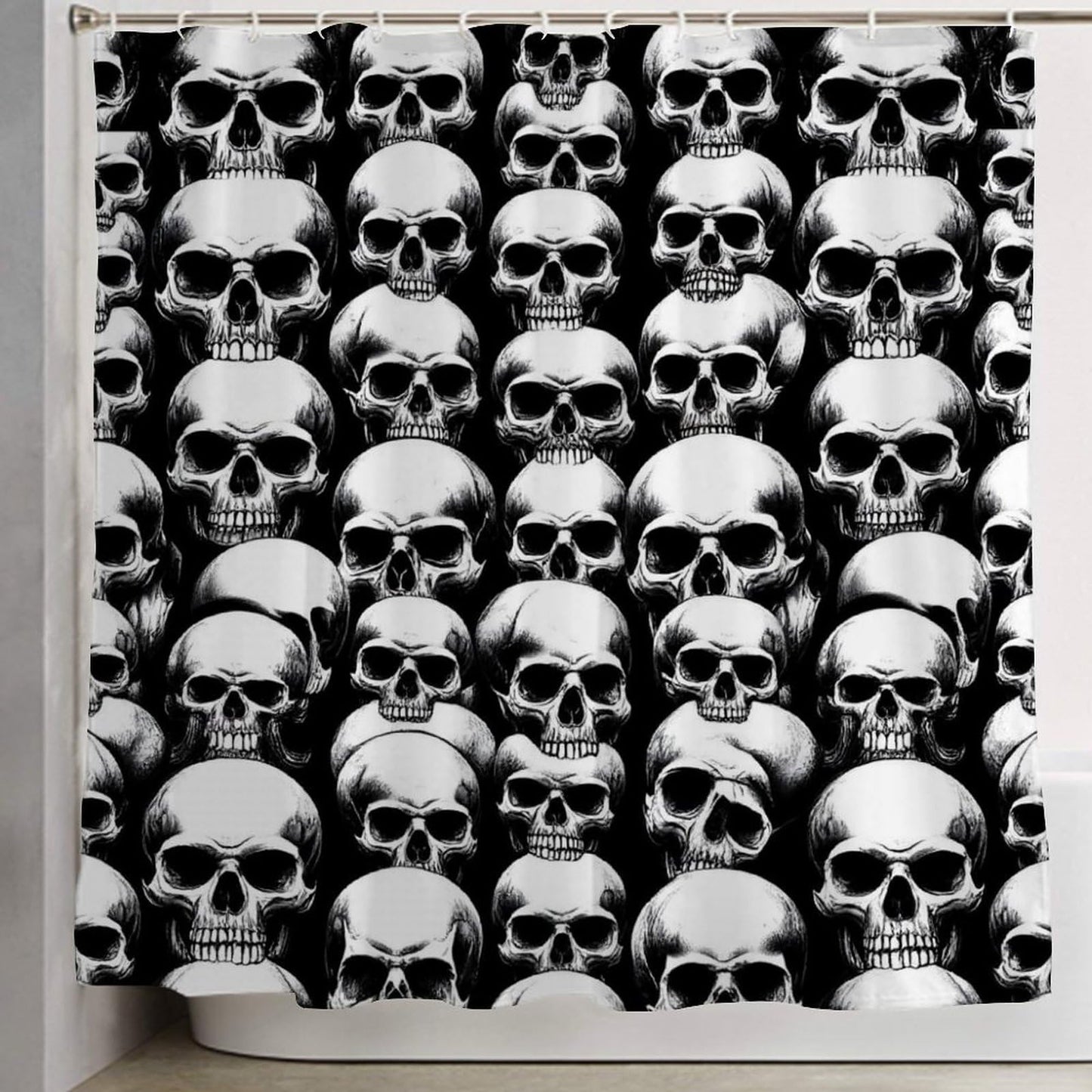 Meaudiwes Washable Shower Curtain Sets with 12 Shower Curtain Hooks, Cool Funny Goth Skulls Farmhouse Bathroom Shower Curtain 72"x 70"